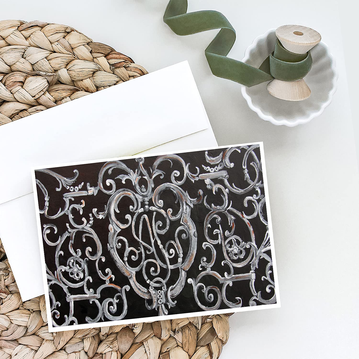 Caroline's Treasures 8927GCA7P Ironwork Fence Blank Greeting Cards Set - Pack of 8 A7 Size (5x7) Note Cards with Envelopes | Whimsical Design for Thank You Notes, Birthday Wishes & Home Decor