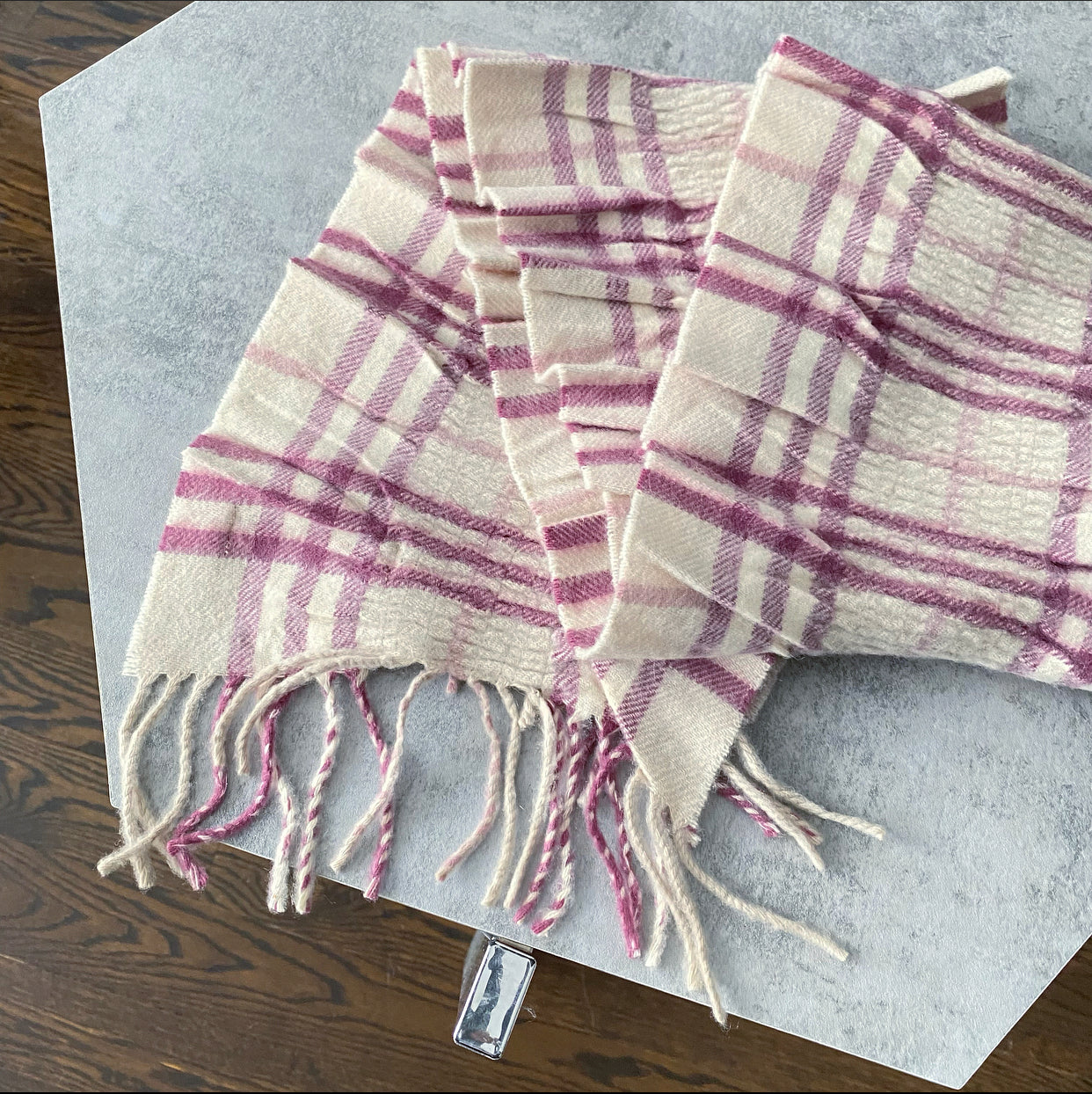 Burberry Cream and Magenta Cashmere Long Check Scarf - Luxury Winter Accessory for Women & Men - Perfect for Cold Weather, Office & Travel