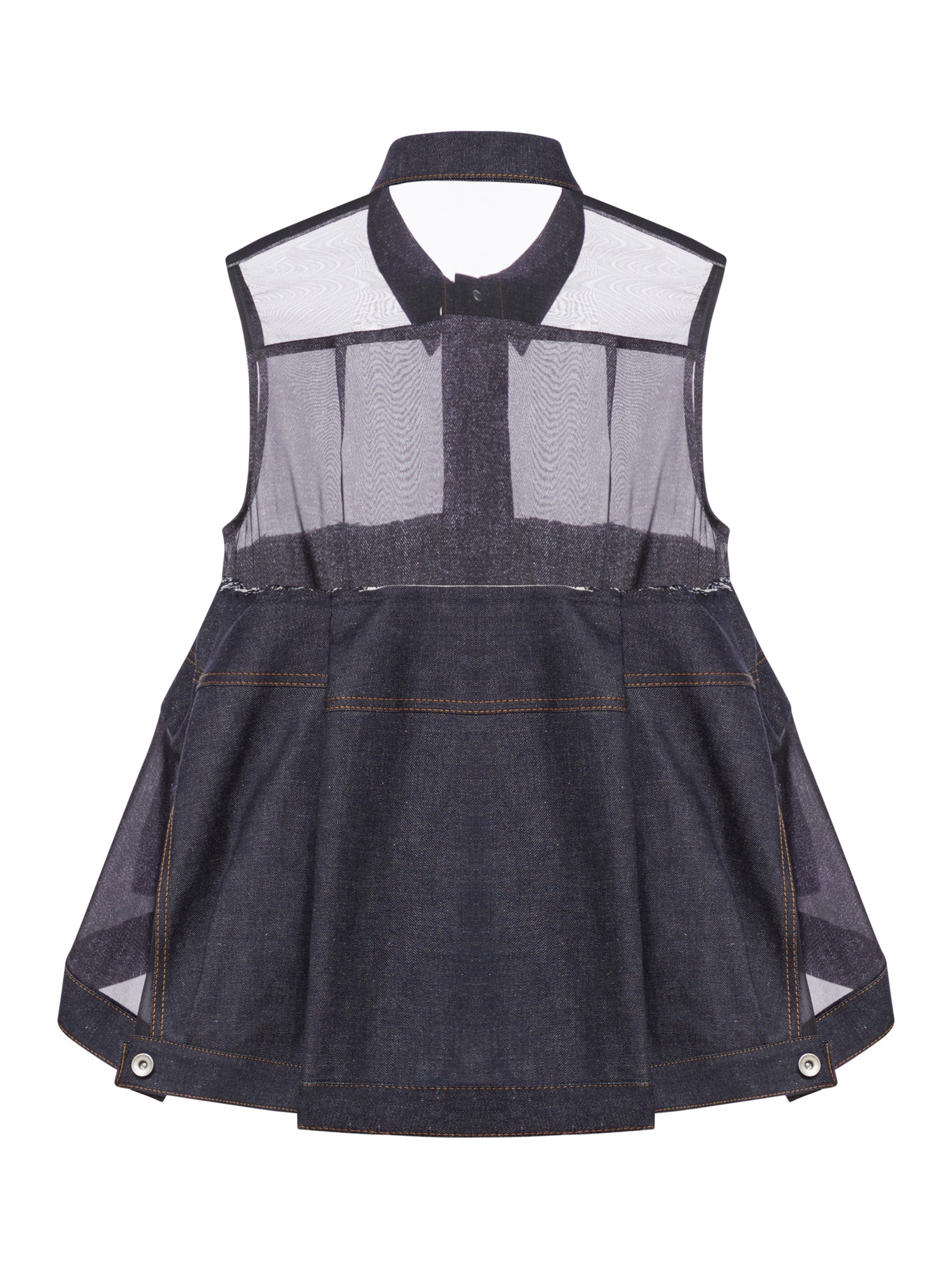 Stylish Denim Shirt with Sheer Fabric Inserts for Women - Trendy Casual & Layering Outfits for Everyday Wear