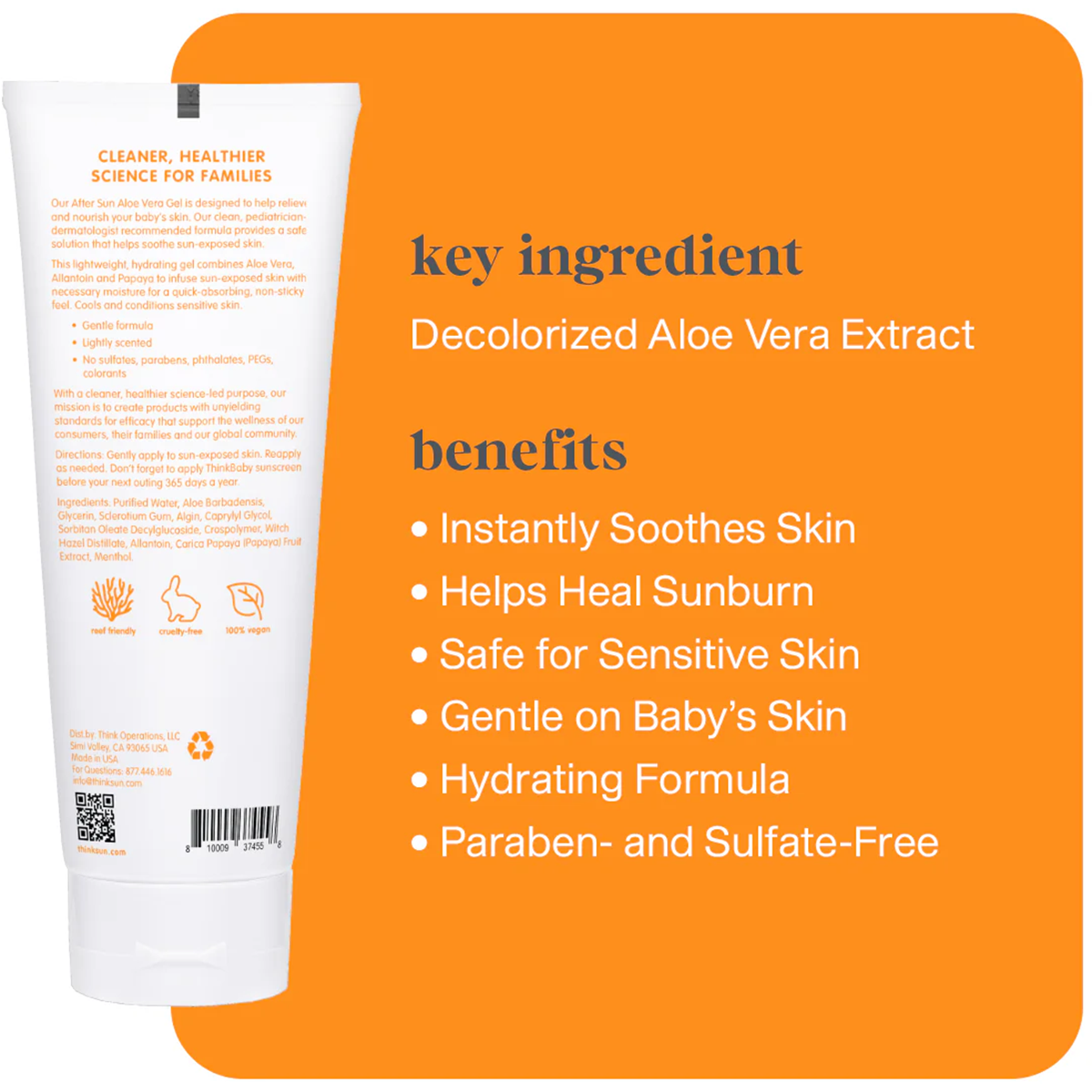Organic Baby Aloe Vera After Sun Gel - 8 oz Soothing Moisturizer for Sunburn Relief & Skin Hydration - Perfect for Post-Sun Care & Sensitive Skin