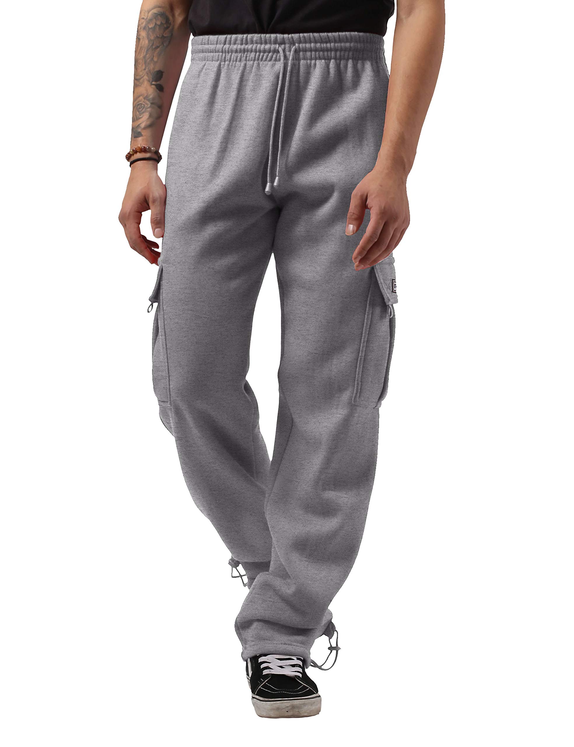 Men's Heavyweight Fleece Cargo Sweatpants for Workout & Gym - Comfortable Joggers with Pockets for Running, Hiking, and Casual Wear