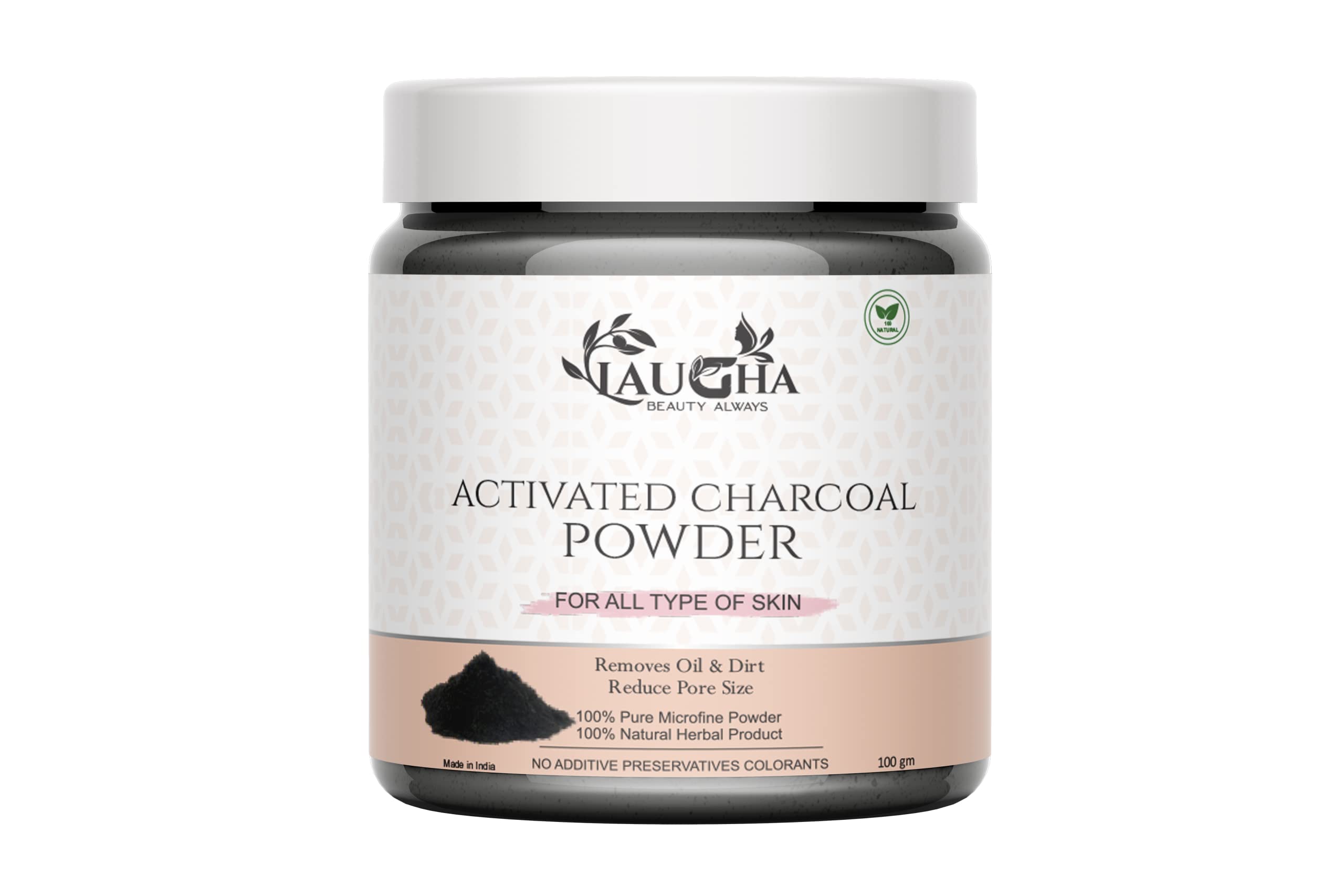 Laugha 100% Pure Natural Activated Charcoal Powder - Deep Cleansing Face Mask for Glowing, Whitening & Brightening Skin (100g Jar) | Detoxifying Facial Treatment for Acne-Prone & Oily Skin | Perfect for Daily Skincare Routine & Spa Nights