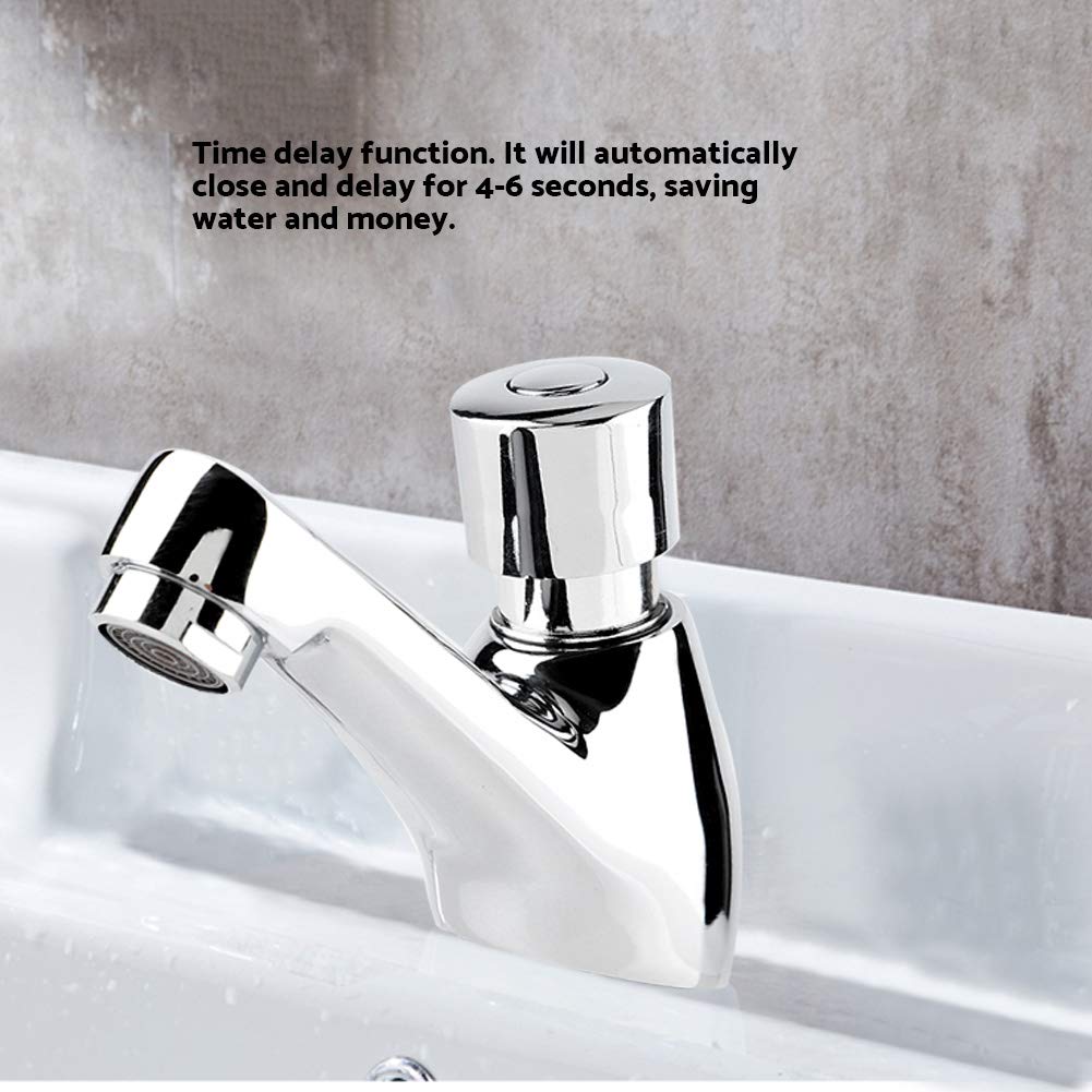 Delaman Automatic Shut-Off Timer Faucet - Chrome Water Saving Touchless Kitchen & Bathroom Sink Faucet with Push Button - Perfect for Eco-Friendly Homes & Commercial Spaces