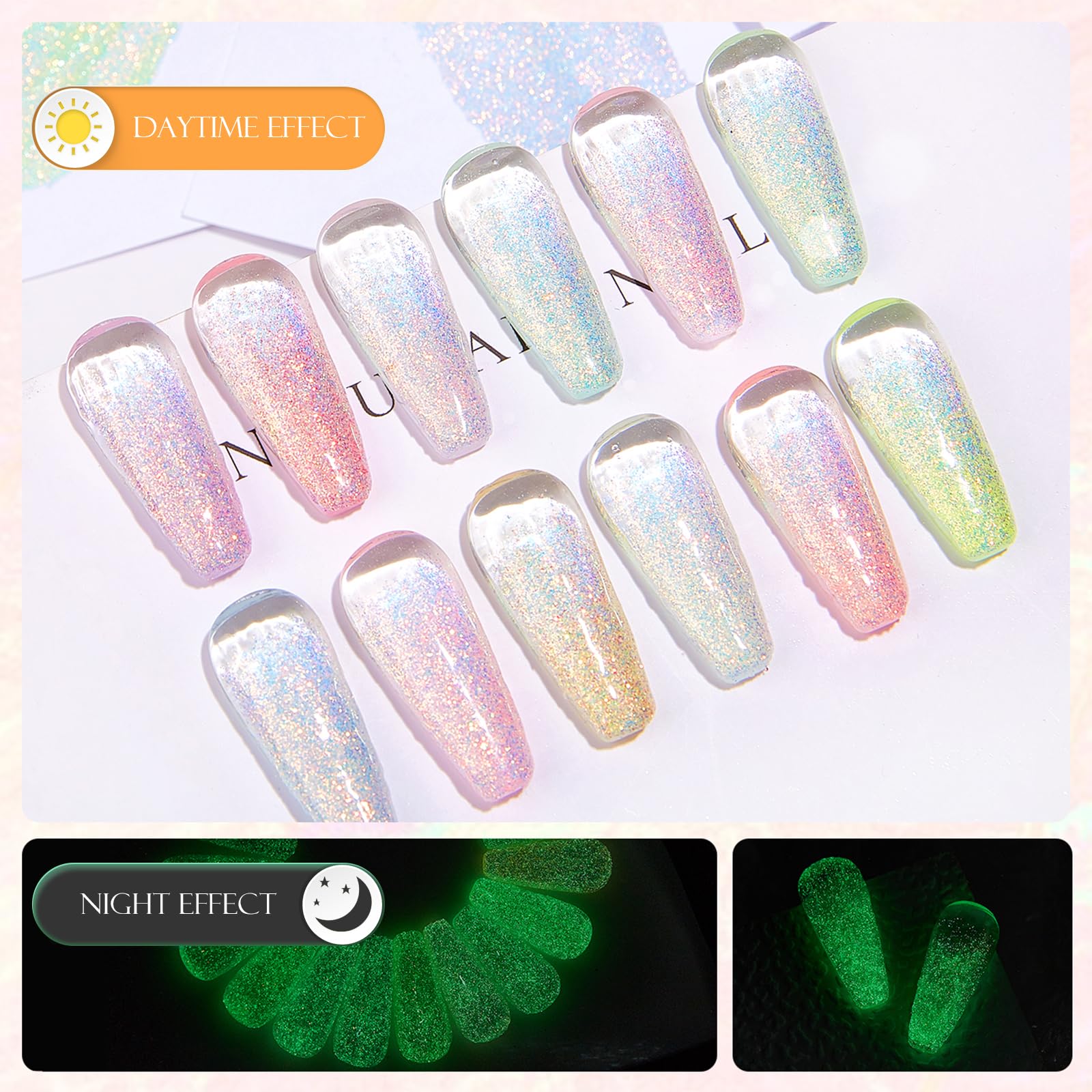 Glow in The Dark Nail Polish Set - Neon Green Luminous Nail Polish with Glitter, Quick Dry Non-Toxic Formula for Fingers & Toes | Perfect for Salon, Home DIY, Halloween, Parties & Night Events (10ML)