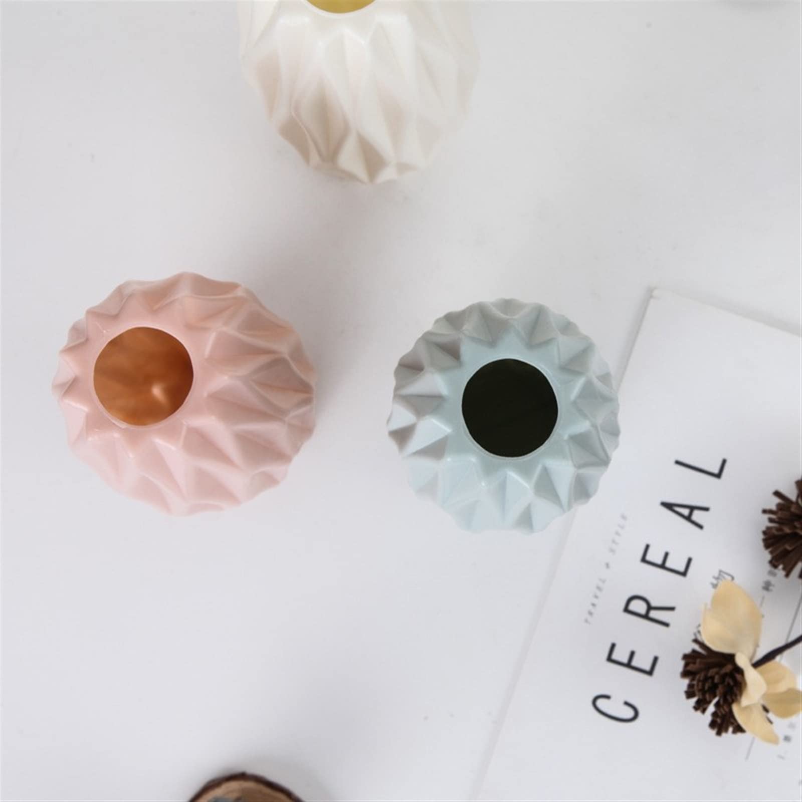 3-Piece Nordic Style Plastic Vases for Centerpieces - Anti-Fall Flower Arrangement Containers for Dry & Fresh Flowers - Elegant Home Decor for Living Room, Wedding, Dining Table & Office Desk