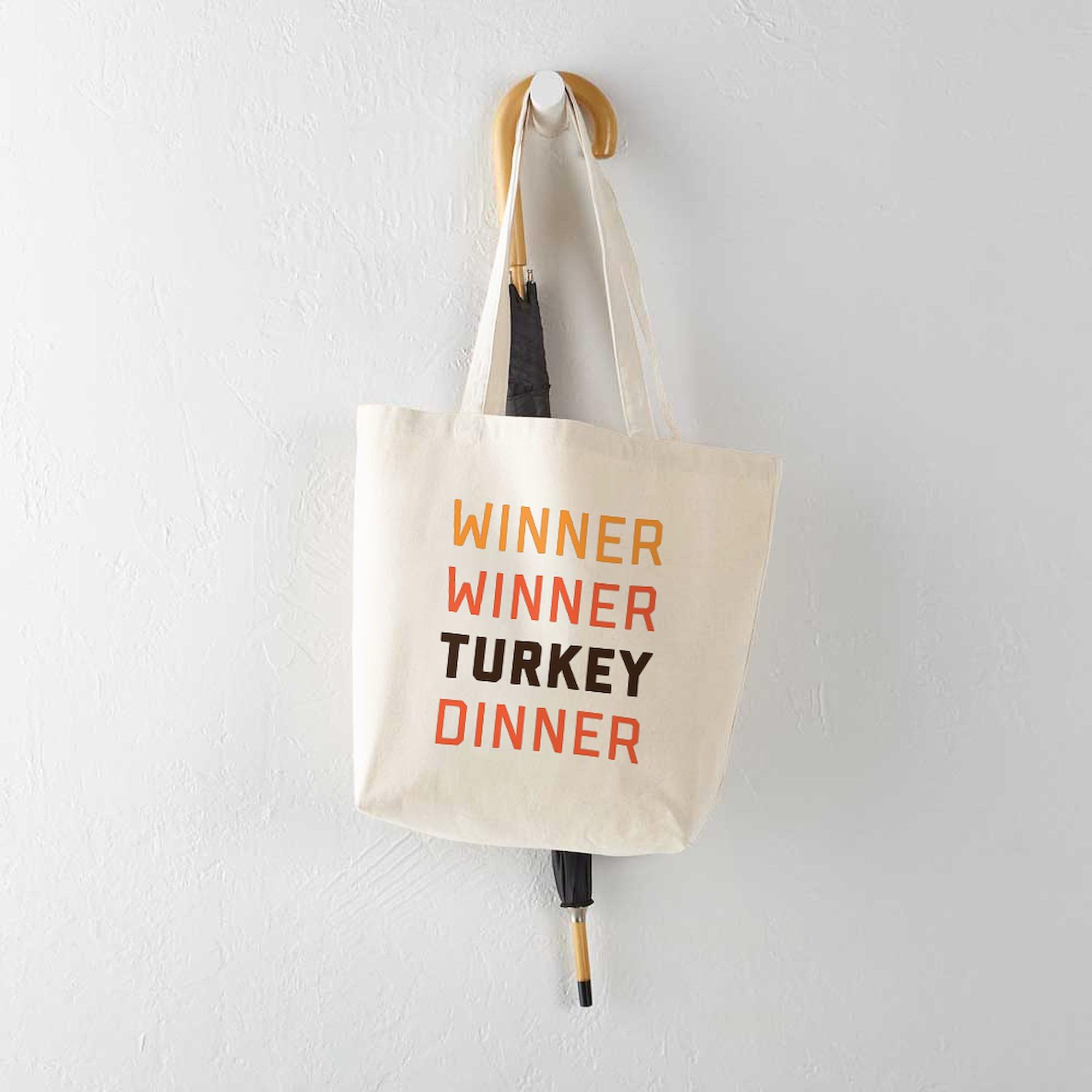 Winner Winner Turkey Dinner Tote Bag - Natural Canvas Reusable Shopping Bag for Groceries, Beach & Holiday Gifts | Eco-Friendly & Durable
