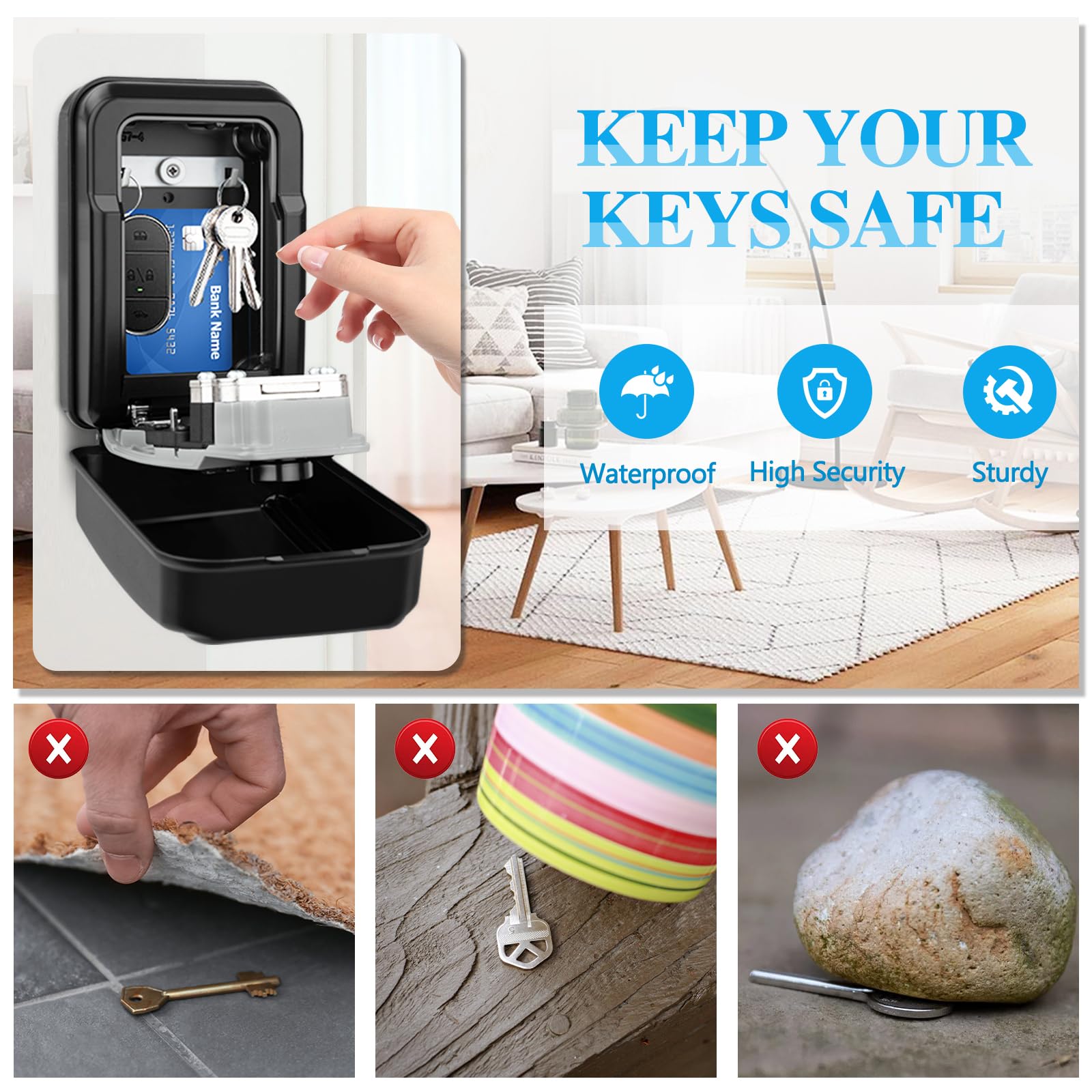 Resettable 4-Digit Combination Key Lock Box for Outdoor Use - Waterproof Wall Mount Security Key Storage for House, Office & Realtors - Perfect for Vacation Homes, Airbnb Rentals & Property Management