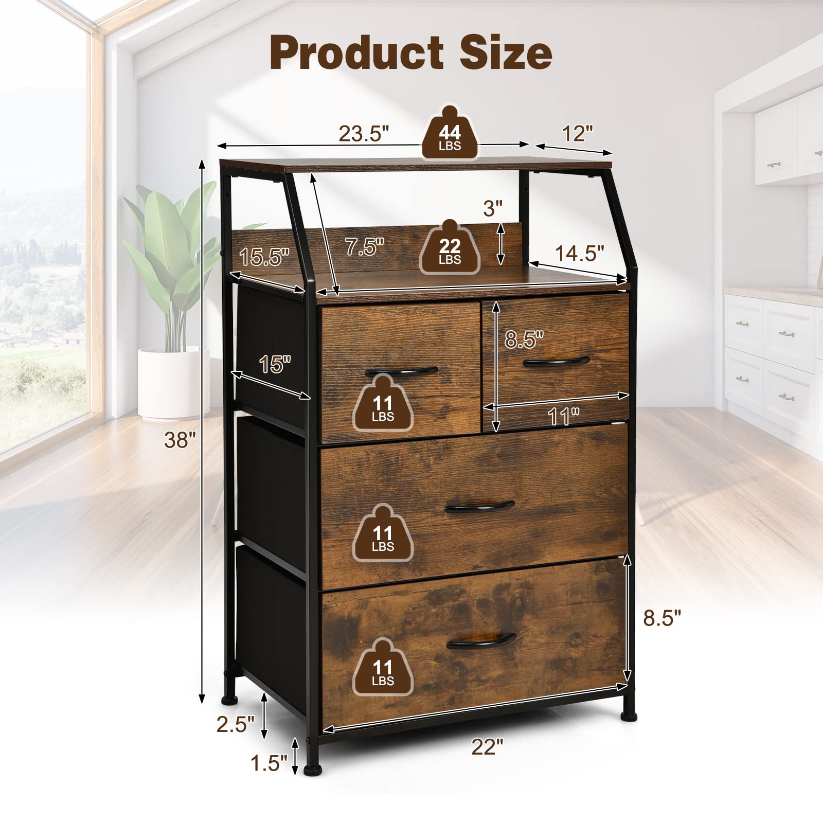 Giantex 4-Drawer Dresser Set of 2, Tall Storage Tower with 4 Foldable Fabric Drawers & Open Shelves, Solid Wood Top & Sturdy Metal Frame, Anti-Tip Design for Safety - Perfect for Bedroom, Hallway, Closet Organization & Small Space Storage Solutions