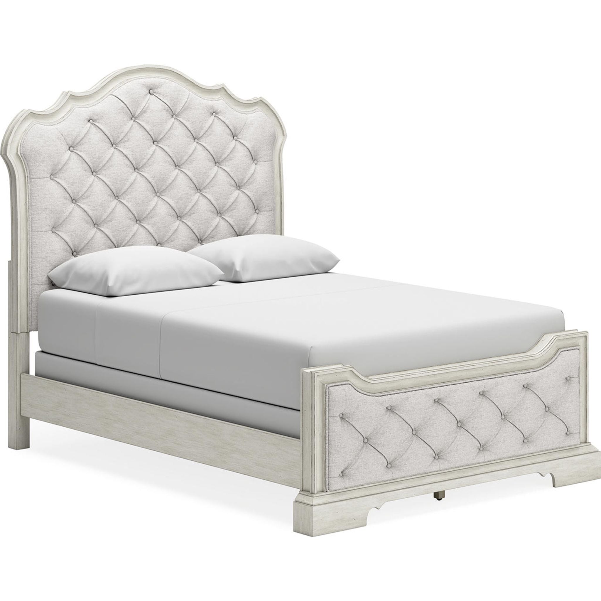 Arlendyne Upholstered Queen Bed Frame with Button Tufted Headboard - Antique White Finish for Luxurious Bedroom Decor | Perfect for Master Bedrooms, Guest Rooms & Modern Apartments