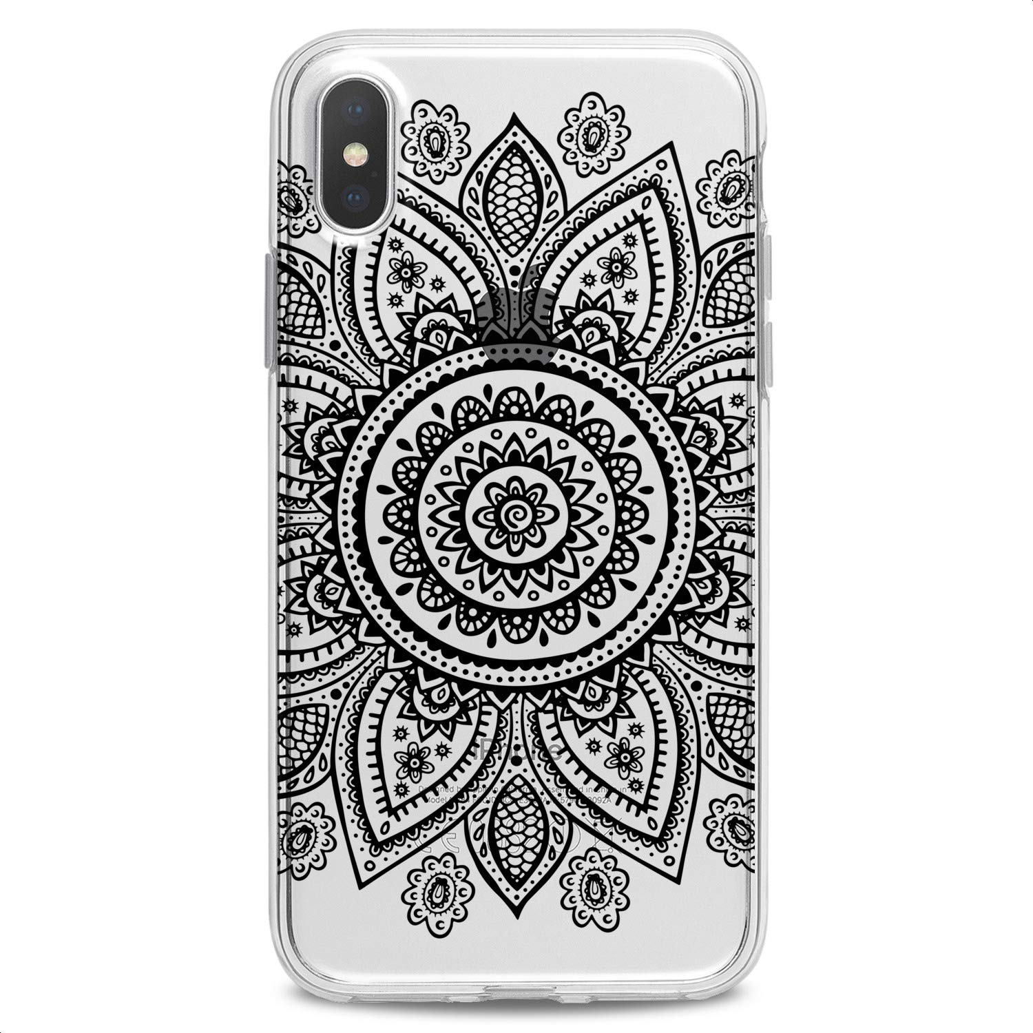 Premium TPU Phone Case for iPhone 16/15/14/13/12/11 Pro Max/Plus/Mini/Xs/Xr/X/8+/7/6/5/SE - Slim Protective Silicone Cover with Boho Tribal Flower & Mandala Print Design (Black/Clear) - Perfect for Teens, Girls & Fashion Lovers - Great for Daily Use, Travel & Gift Giving
