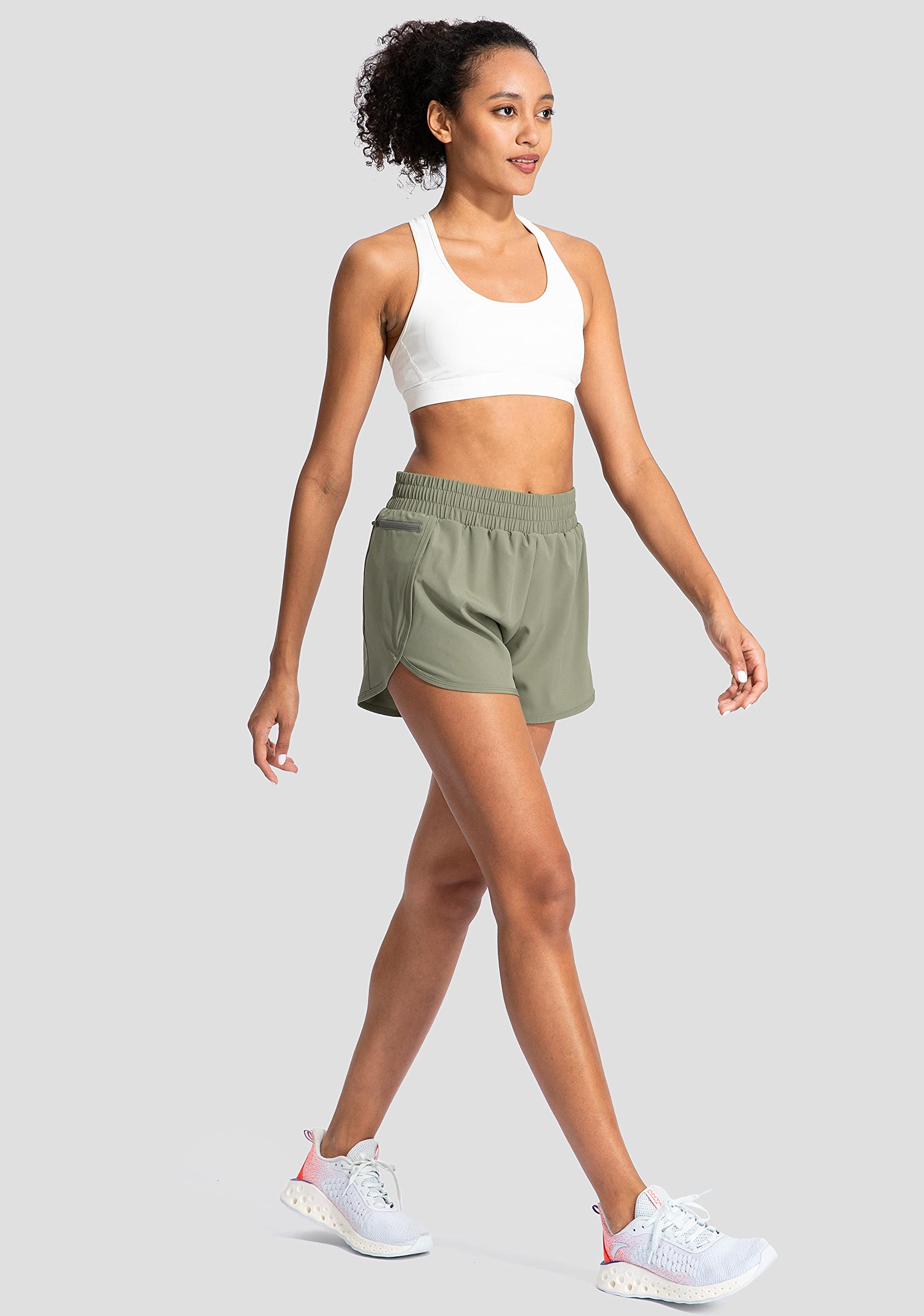 Soothfeel Women's High Waisted Running Shorts with Zipper Pockets - Breathable Athletic Gym Workout Shorts with Liner for Jogging, Yoga & Fitness Training