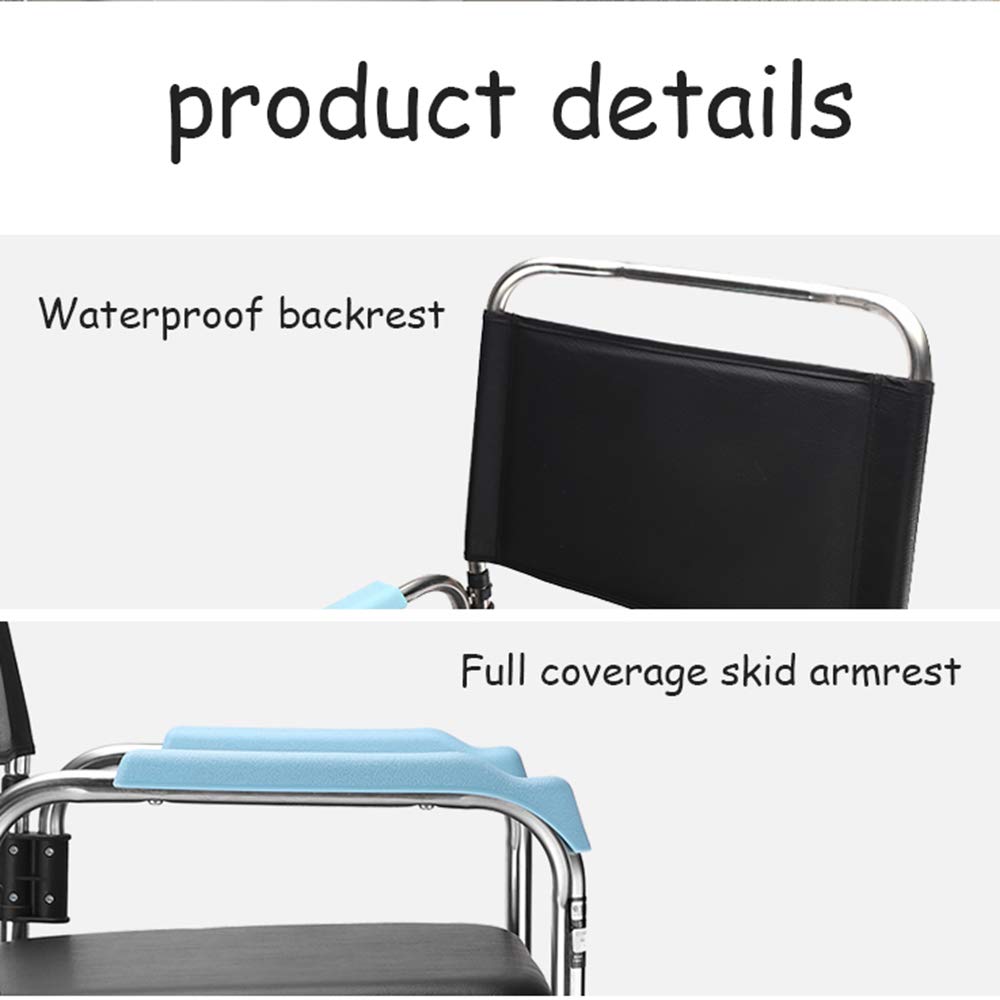 **Rolling Shower and Toilet Transport Chair with Wheels - Adjustable Height, Foldable Design for Elderly & Disabled - Padded Seat, Splash Guard & Drop Arms - Ideal for Bathroom Safety & Mobility Assistance**