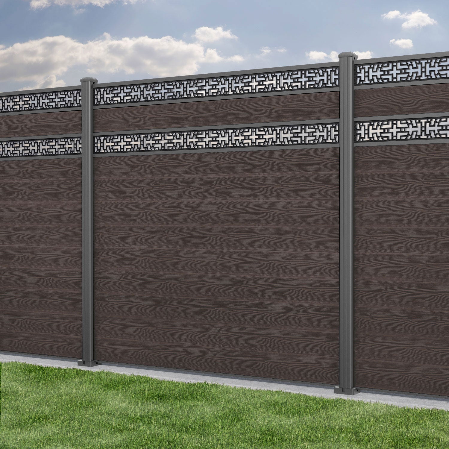 Classic Kumo Split Screen Fence Panel - Mid Brown Wood Privacy Screen with Aluminum Posts - Perfect for Backyard, Patio, and Garden Decoration