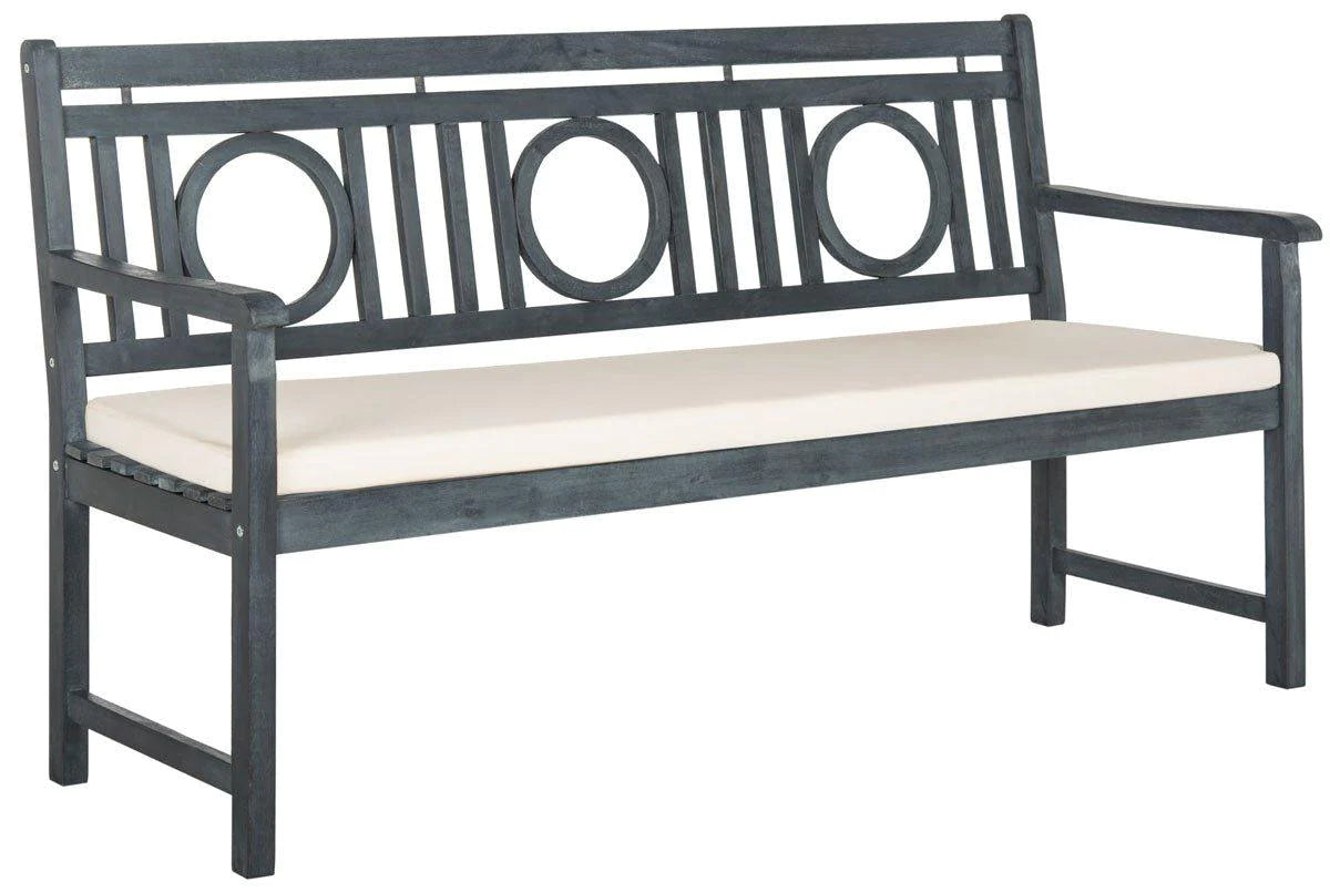 3-Seat Circle Motif Bench in Ash Grey Finish - Modern Round Wooden Sofa for Living Room, Bedroom, or Outdoor Patio Furniture