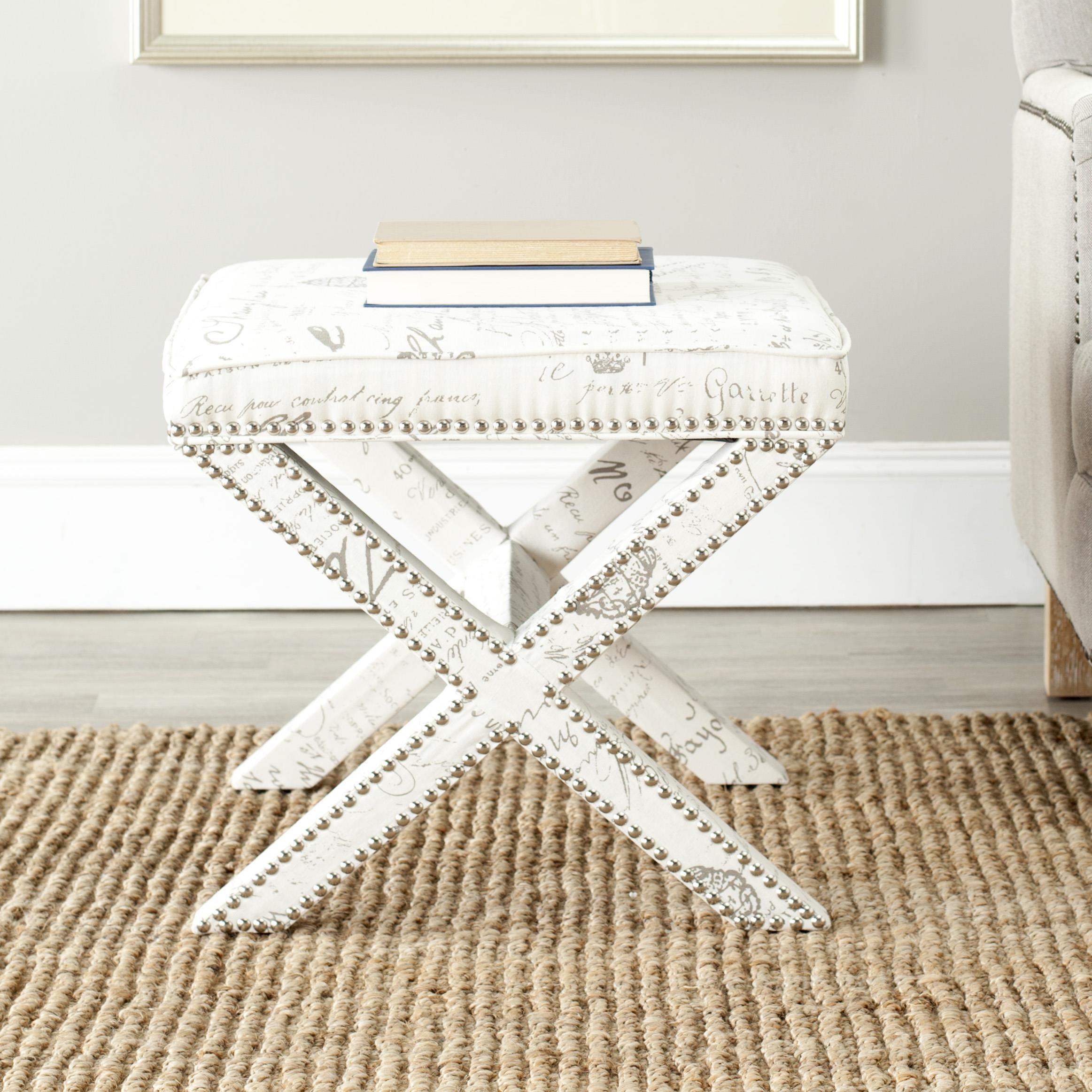 Safavieh Palmer Chocolate Brown X-Bench Ottoman with Silver Nailhead Trim - Stylish Footrest & Extra Seating for Living Room, Bedroom or Entryway