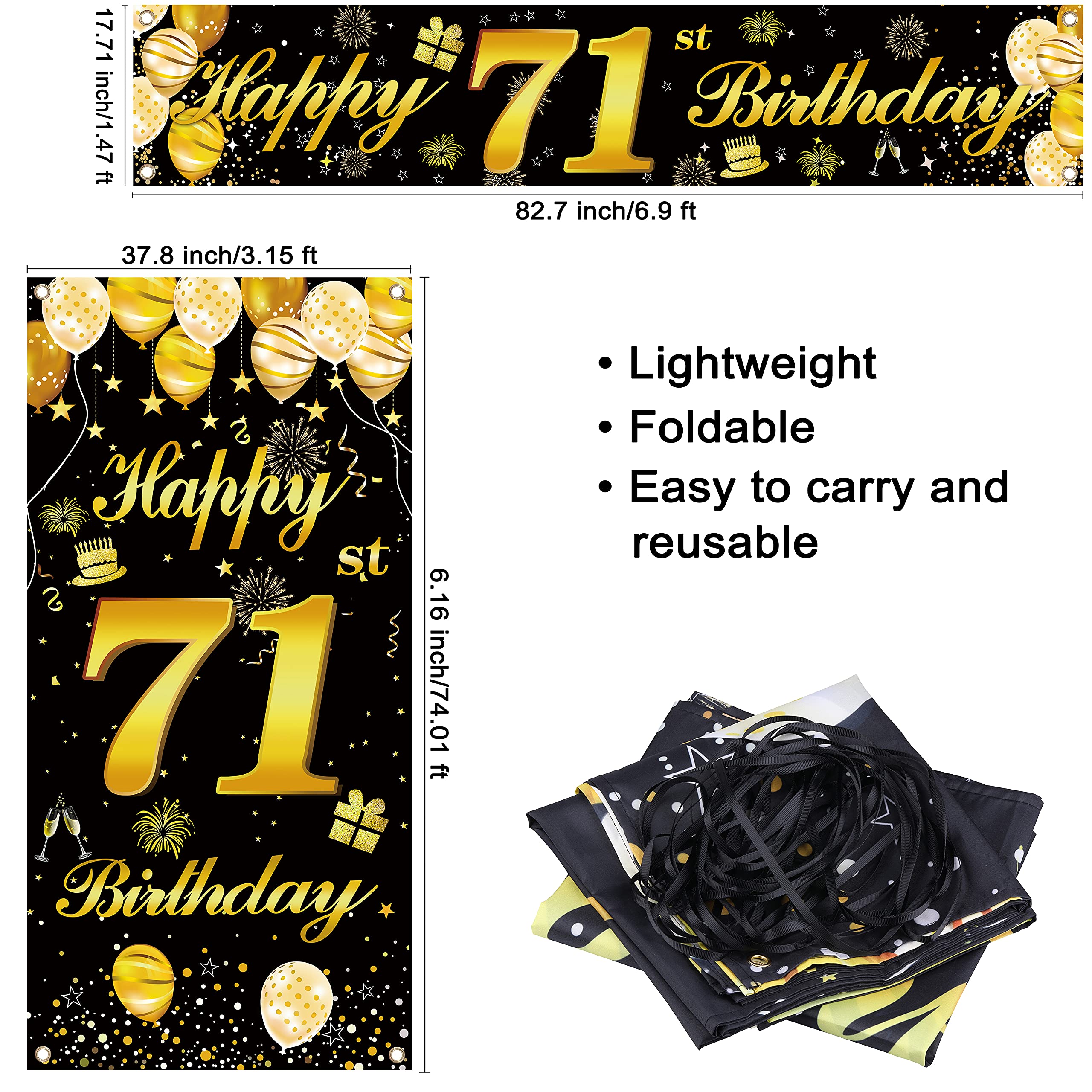 71st Happy Birthday Banner for Men - Large Birthday Party Decorations & Backdrop for Indoor/Outdoor Celebrations