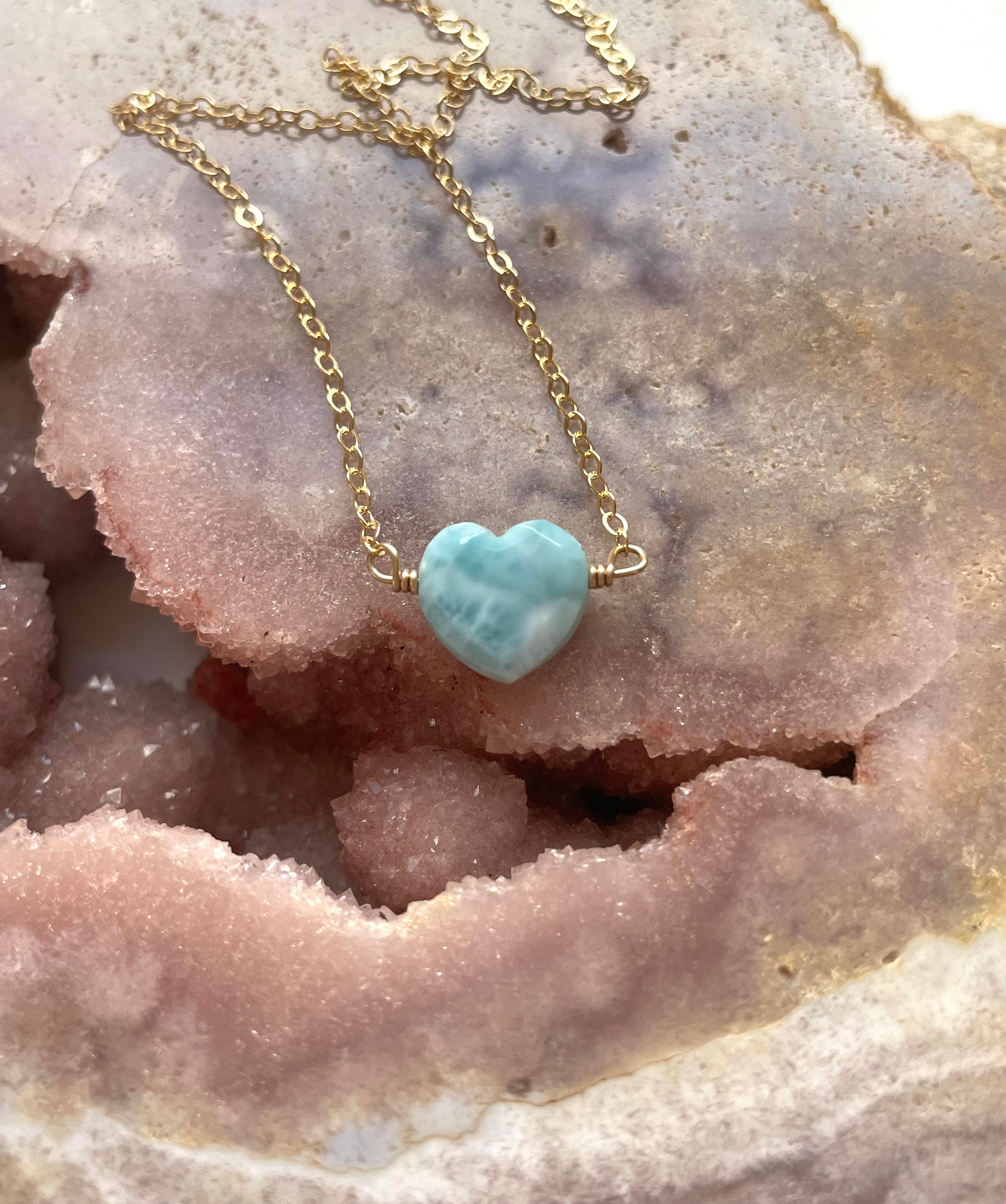 Larimar Heart Pendant Necklace - Genuine Blue Stone Jewelry for Women, Sterling Silver Chain, Handmade Boho Chic Gift for Her | Perfect for Weddings, Anniversaries & Everyday Elegance