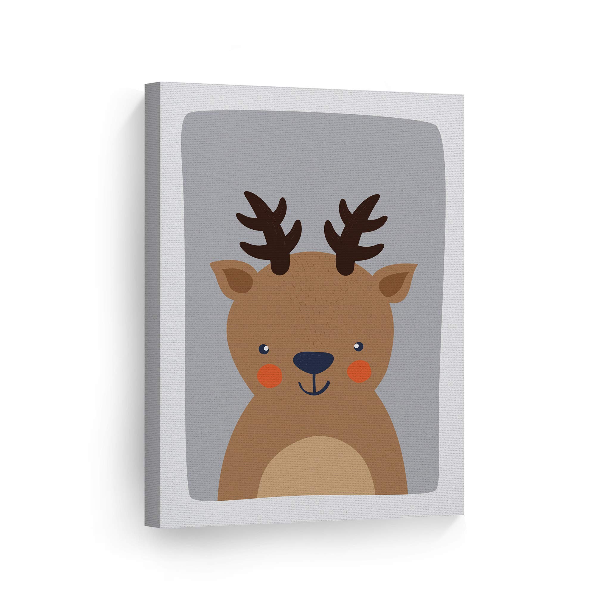 Cute Deer Blue Background Canvas Print - Kids Room Decor, Nursery Wall Art, Ready to Hang (28x19 Inches) | Made in USA | Perfect for Baby Shower Gifts & Children's Bedroom Decoration