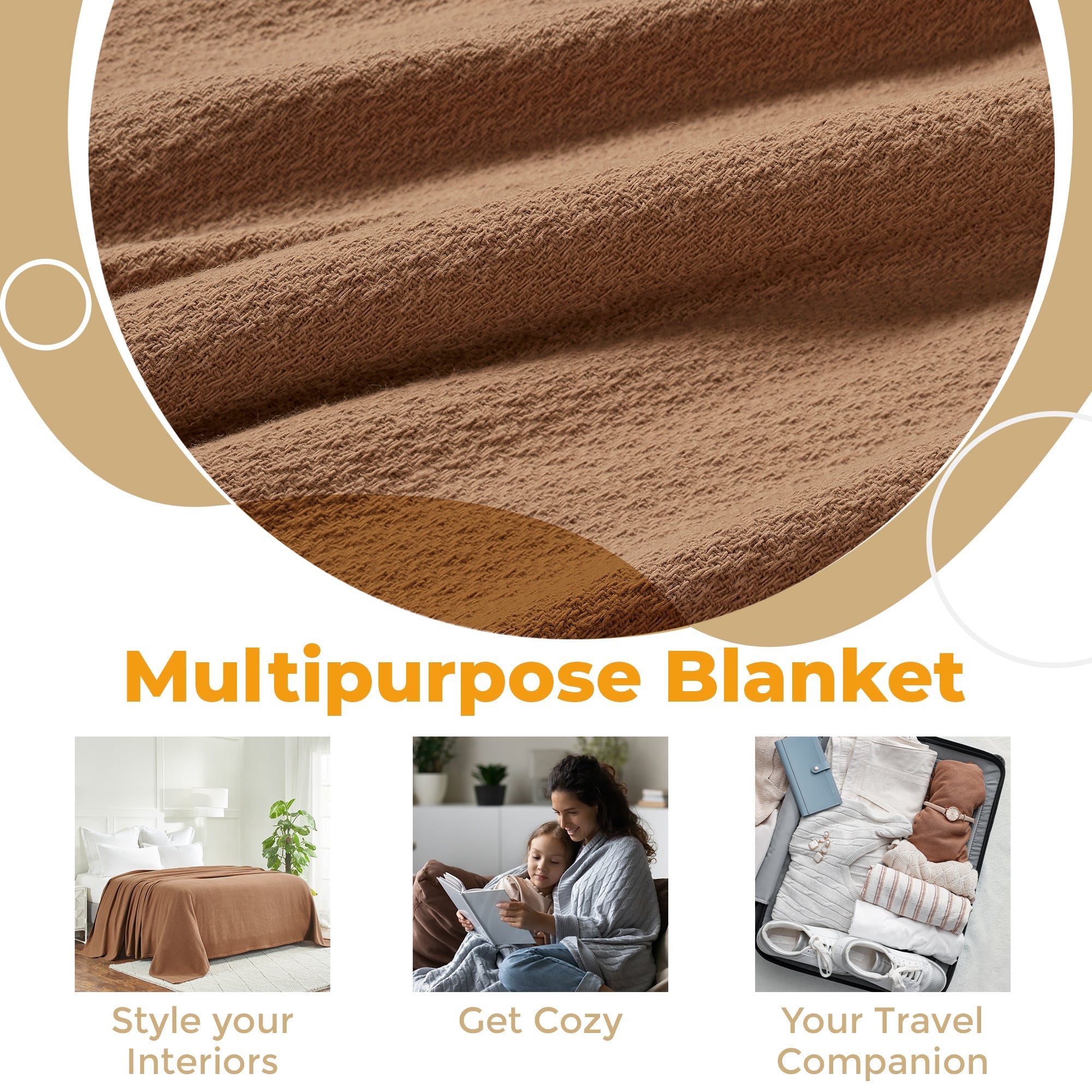 Premium Textured Cotton Waffle Weave Blanket - Soft & Breathable Throw for Bed, Sofa & Couch - Cozy Home Decor Gift for All Seasons