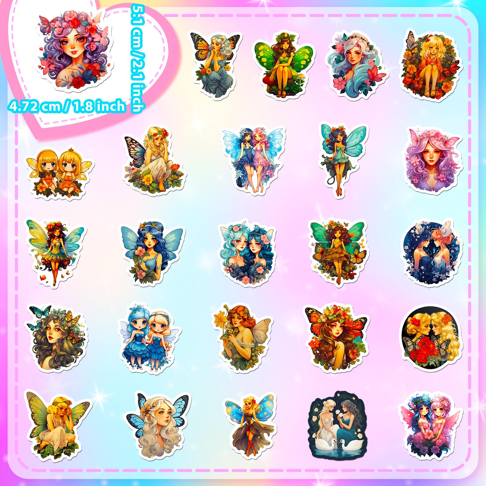 50Pcs Butterfly Fairy Stickers - Waterproof Vinyl Aesthetic Decals for Girls | DIY Scrapbooking, Laptop Decor, Water Bottle Stickers, Birthday Party Favors | Perfect for Journals, Phone Cases & School Supplies