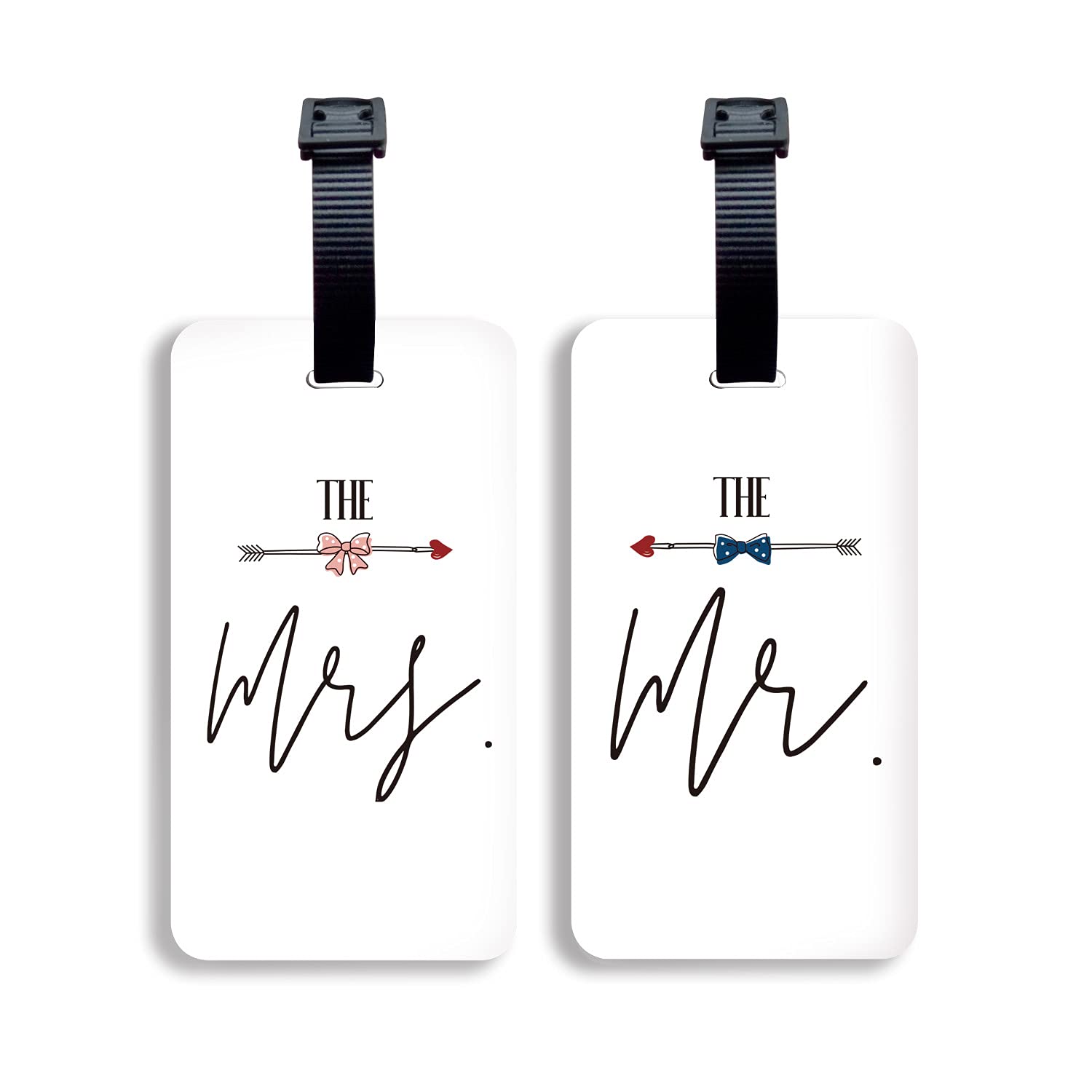 SetGo Mr & Mrs Tie & Bow Luggage Tags (Set of 2) - Durable Plastic Travel Tags for Honeymoon, Wedding Gift & Bridal Shower - Perfect for Couples Travel, Destination Weddings & Romantic Getaways