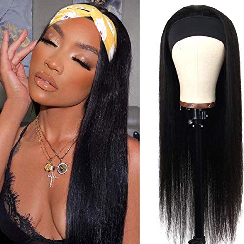 Brazilian Human Hair Headband Wig - 24 Inch Straight Virgin Hair Machine Made Wig for Black Women | No Lace Front | Natural Look | Perfect for Daily Wear, Parties & Special Occasions