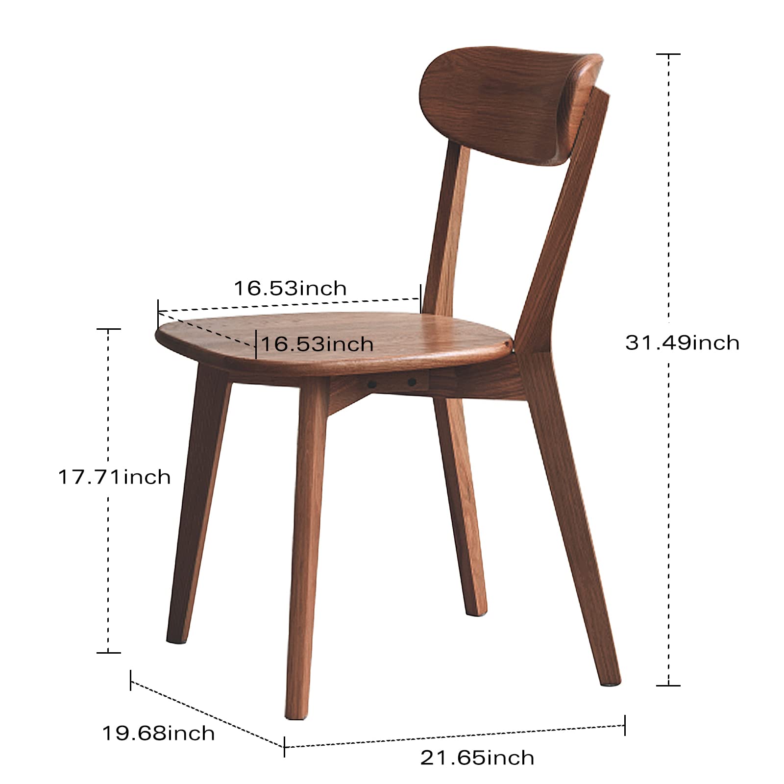 Mid Century Modern Oak Wood Dining Chairs - Set of 2 Walnut Kitchen & Dining Room Chairs with Comfortable Curved Backrest - Perfect for Farmhouse, Scandinavian & Contemporary Home Decor