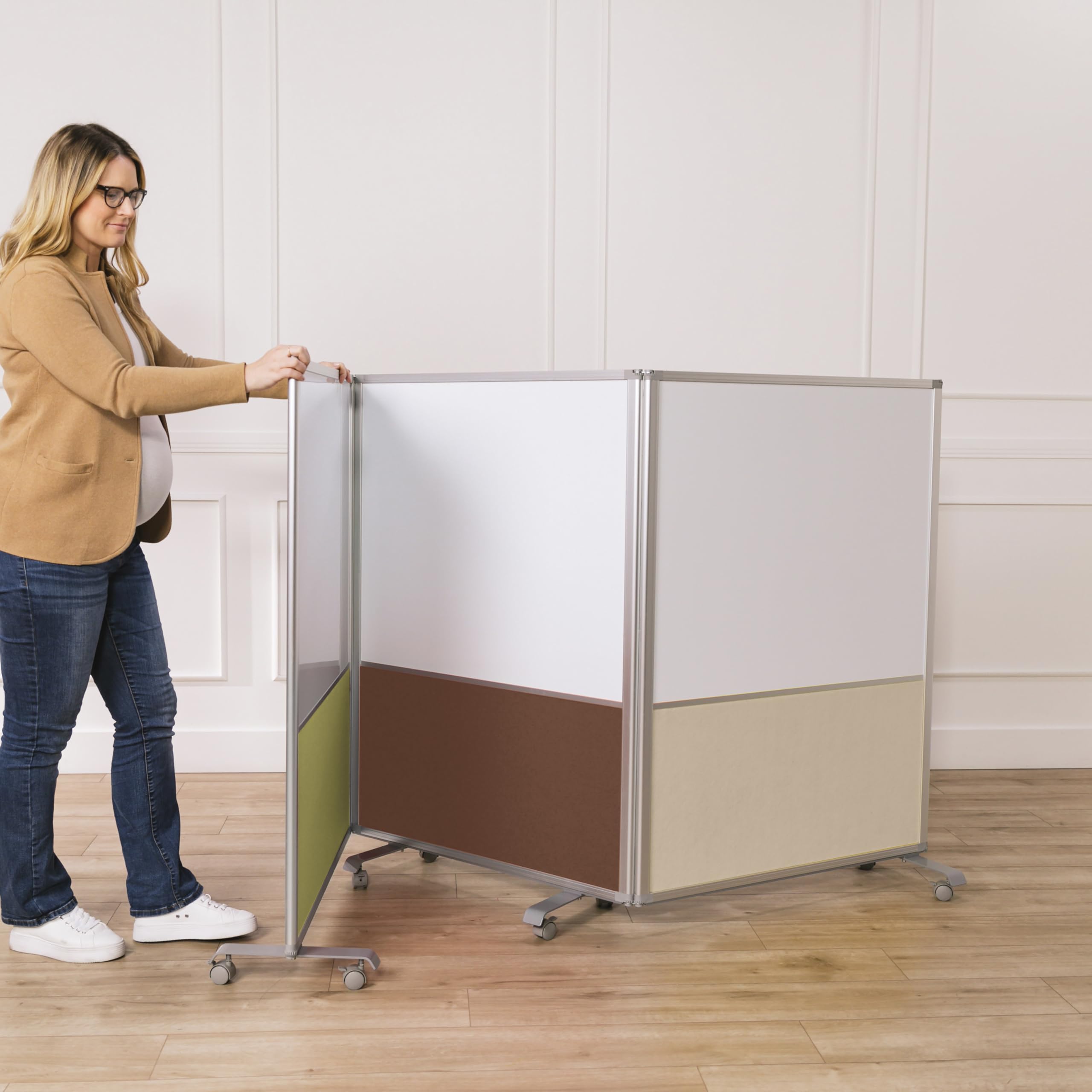 ECR4Kids 3-Panel Mobile Dry-Erase & Flannel Room Divider for Classrooms - School Supplies in Earth Tones - Perfect for Classroom Organization, Study Areas & Playroom Dividers