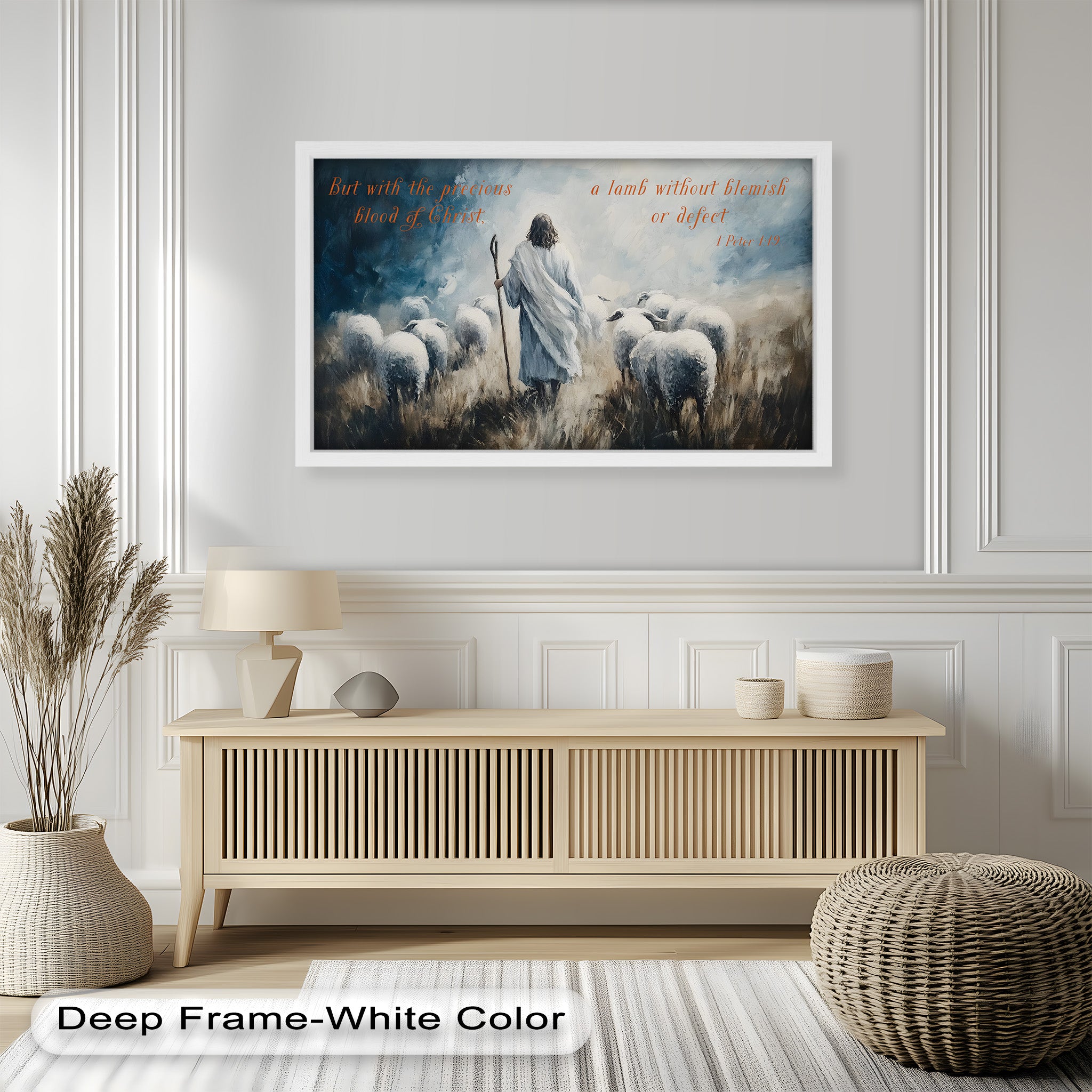 1 Peter 1:19 - The Lamb of God Bible Verse Oil Painting - Religious Wall Art for Home, Church & Office Decor