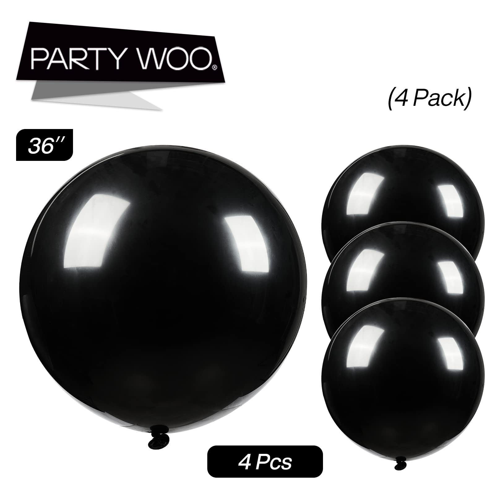PartyWoo 36 Inch Large Matte Black Balloons (4 Pack) - Extra Big Black Balloons for Balloon Garlands, Arches, Birthday Party Decorations, Retirement Decor - Perfect for Halloween, Graduation & Anniversary Celebrations