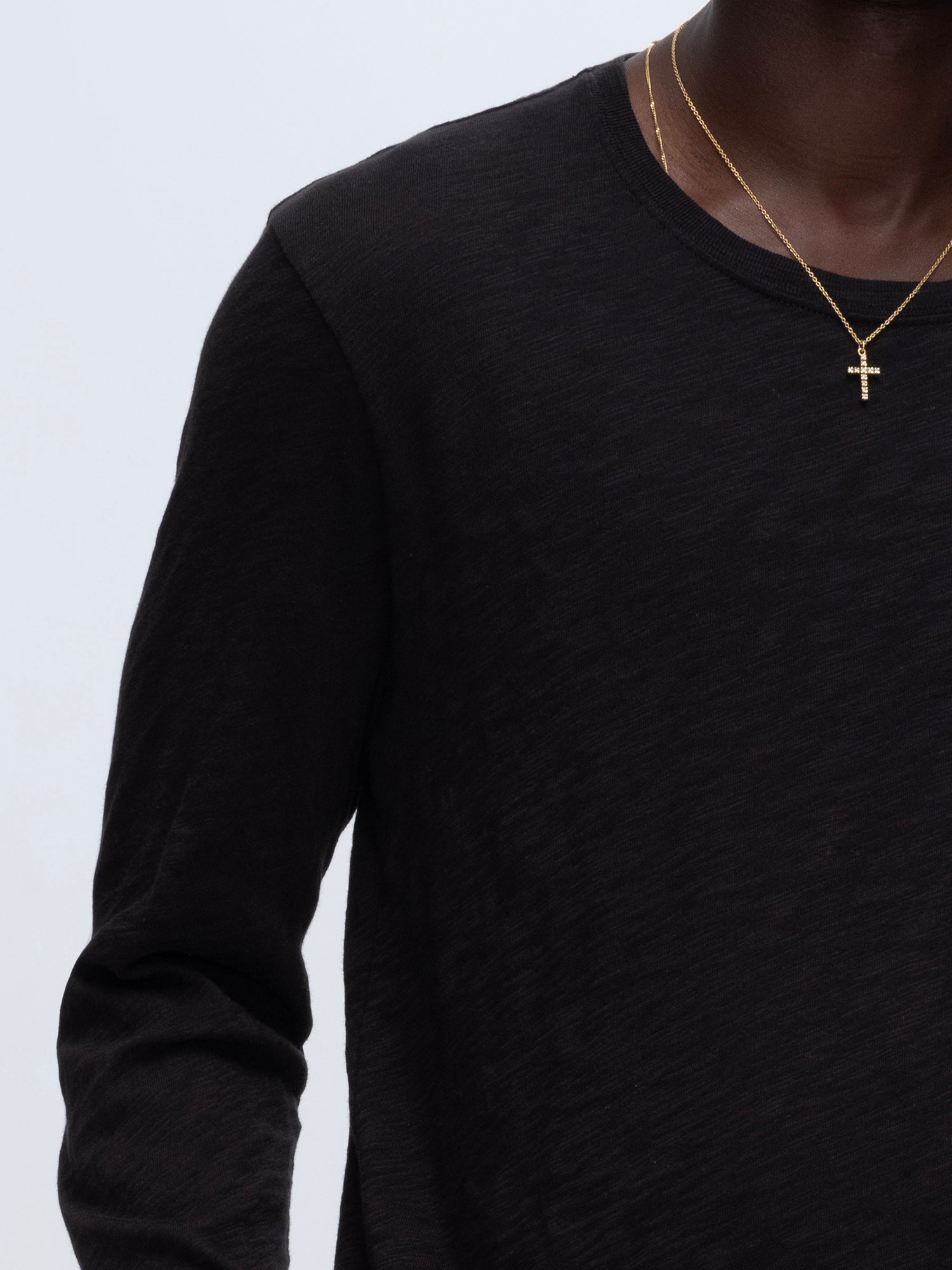 Distressed Black Slub Jersey Long Sleeve T-Shirt - Vintage Washed Cotton Tee for Men & Women | Casual Streetwear, Layering Essential