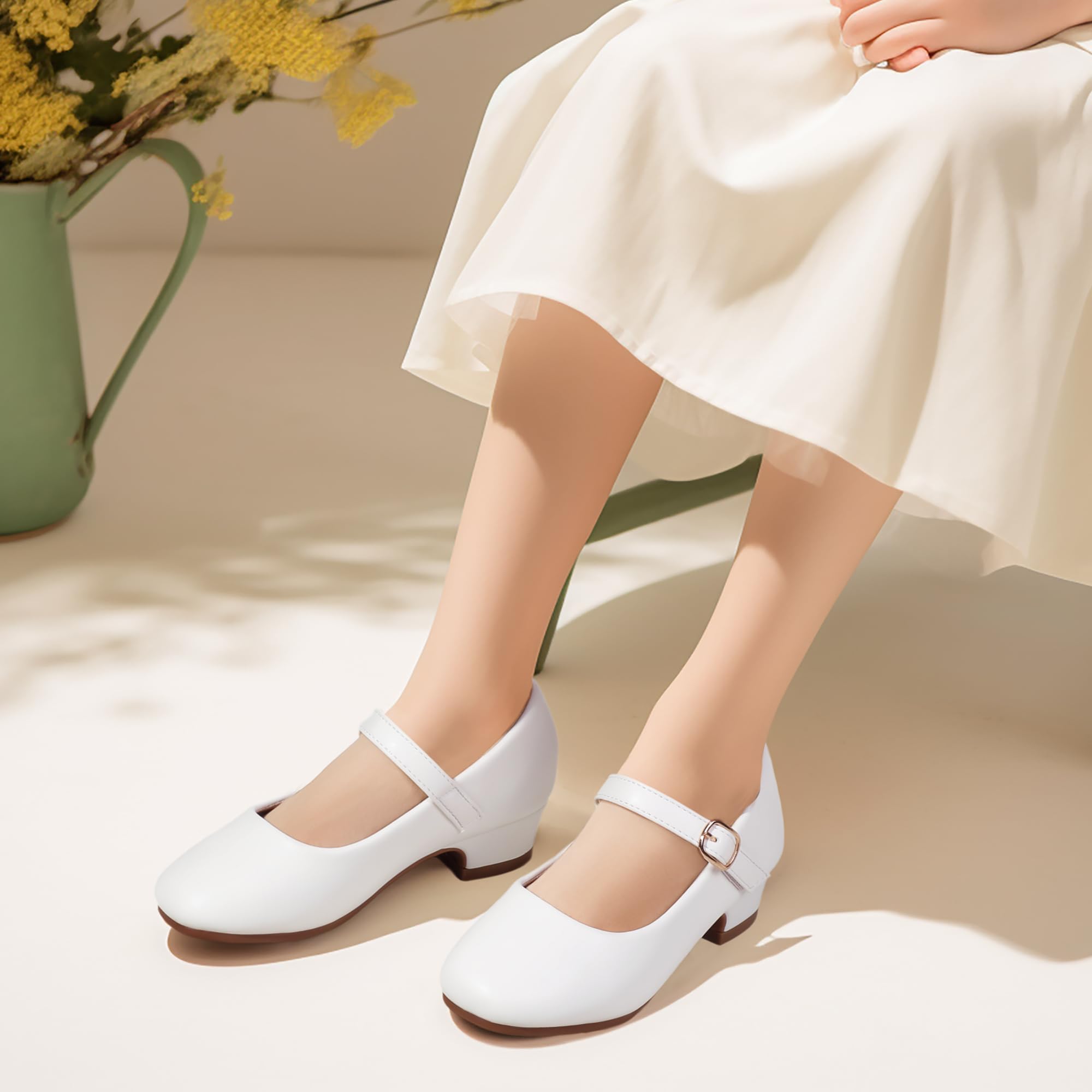 PANDANINJIA Girls Dress Shoes for Wedding & School - Flower Girl Heels