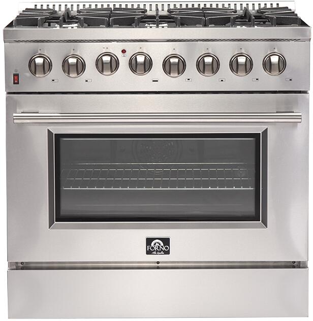 Forno Galiano Gold Professional 36-inch 5.36 cu. ft. Freestanding Dual Fuel Range - Gas Stove & Electric Oven in Stainless Steel (Model FFSGS6156) | Perfect for Home Kitchens & Professional Cooking