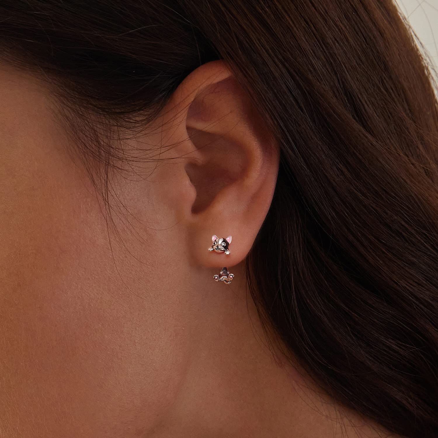 WOSTU 925 Sterling Silver Boston Terrier Dog Stud Earrings - Hypoallergenic Cute Puppy Drop Dangle Earrings for Women | Pet Lover Gift Idea | Perfect for Casual Wear, Animal-Themed Parties & Dog Lover Gifts