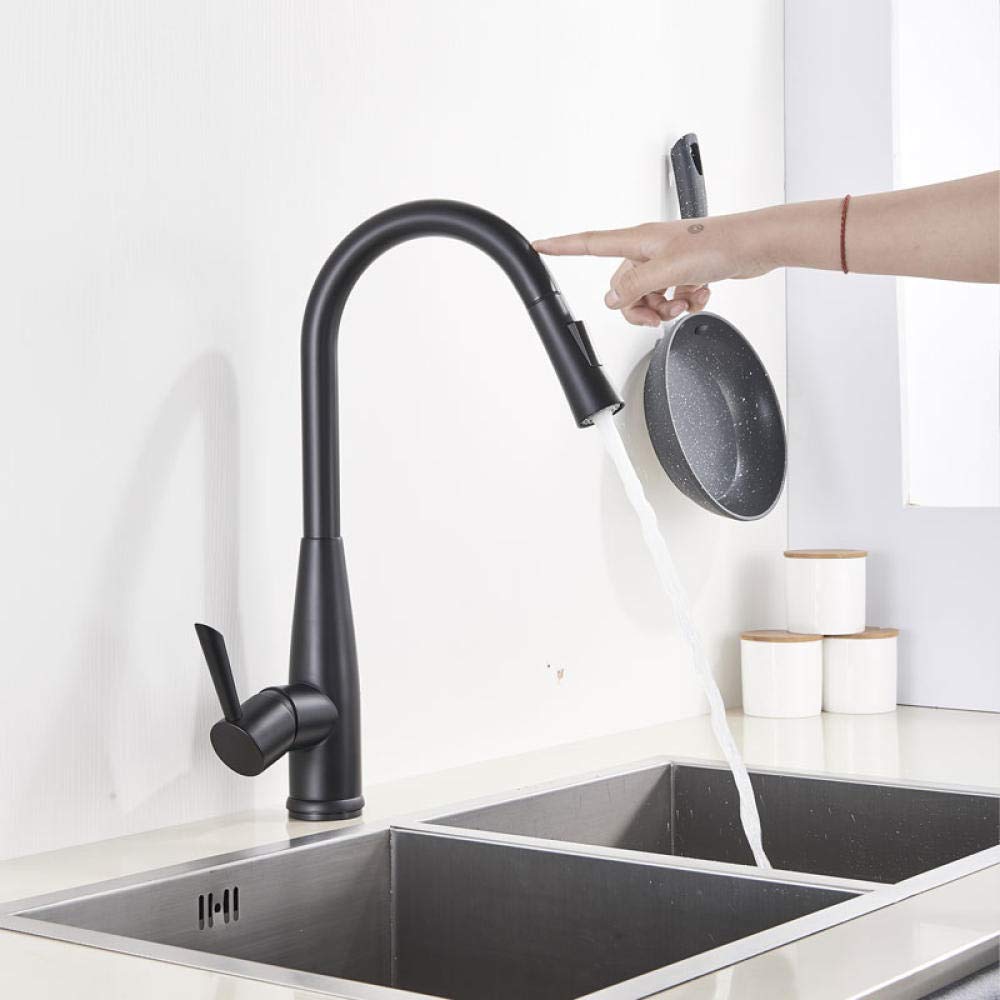 Black Sensor Kitchen Faucet with Pull-Out Sprayer - 2-Way Hot & Cold Water Mixer Tap, 360° Swivel Deck Mount Touchless Sink Faucet for Modern Home Kitchen Renovation