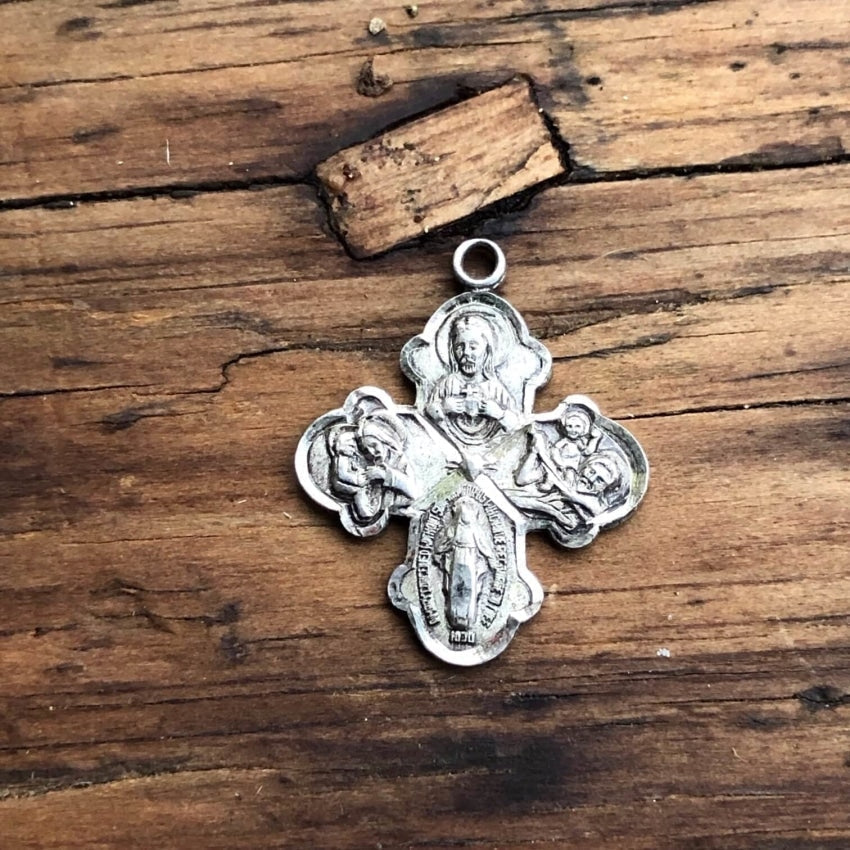 925 Sterling Silver Devotional Four Way Cross Pendant - Religious Jewelry for Women & Men - Perfect for Church, Baptism, Gifts & Everyday Wear