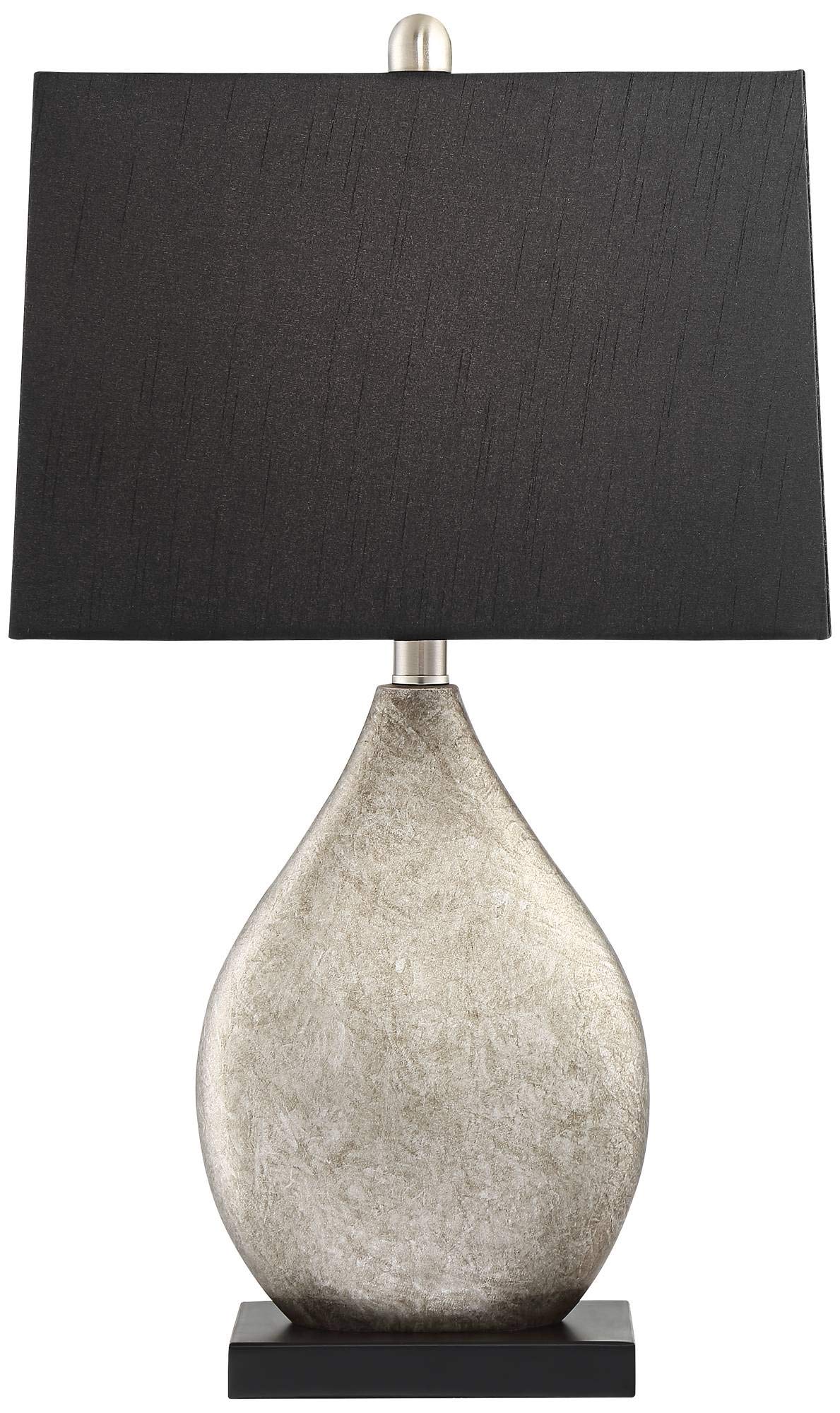 Regency Hill Marco Modern Art Deco Table Lamps - Set of 2 Silver Luxe Black Tapered Rectangular Shade Lamps, 25