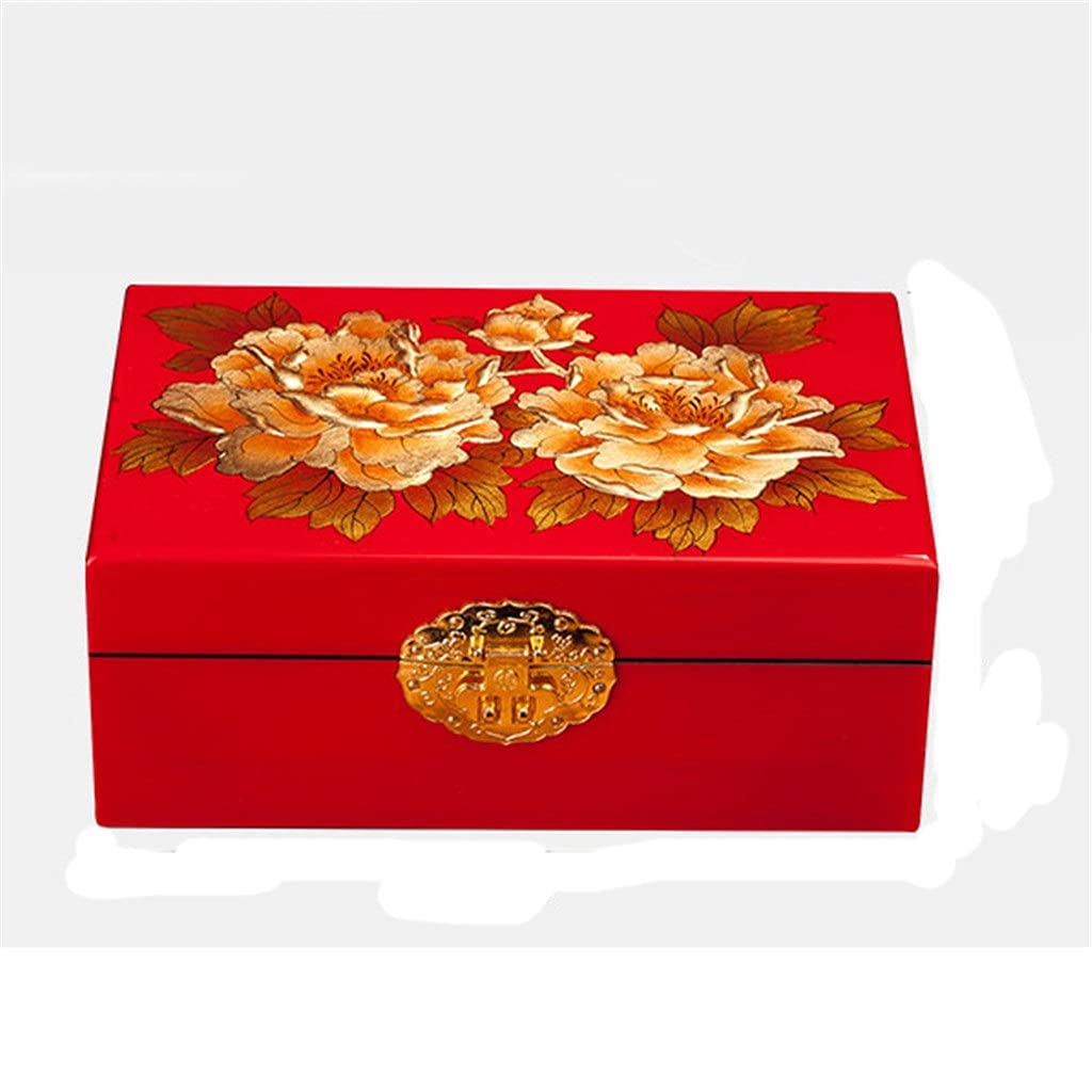 MMLLZEL Vintage Jewelry Box with Lock - Large Capacity Chinese Style Wedding Gift Box for Necklaces, Rings & Bracelets | Perfect for Bridal Shower, Anniversary & Special Occasions (Color: A)
