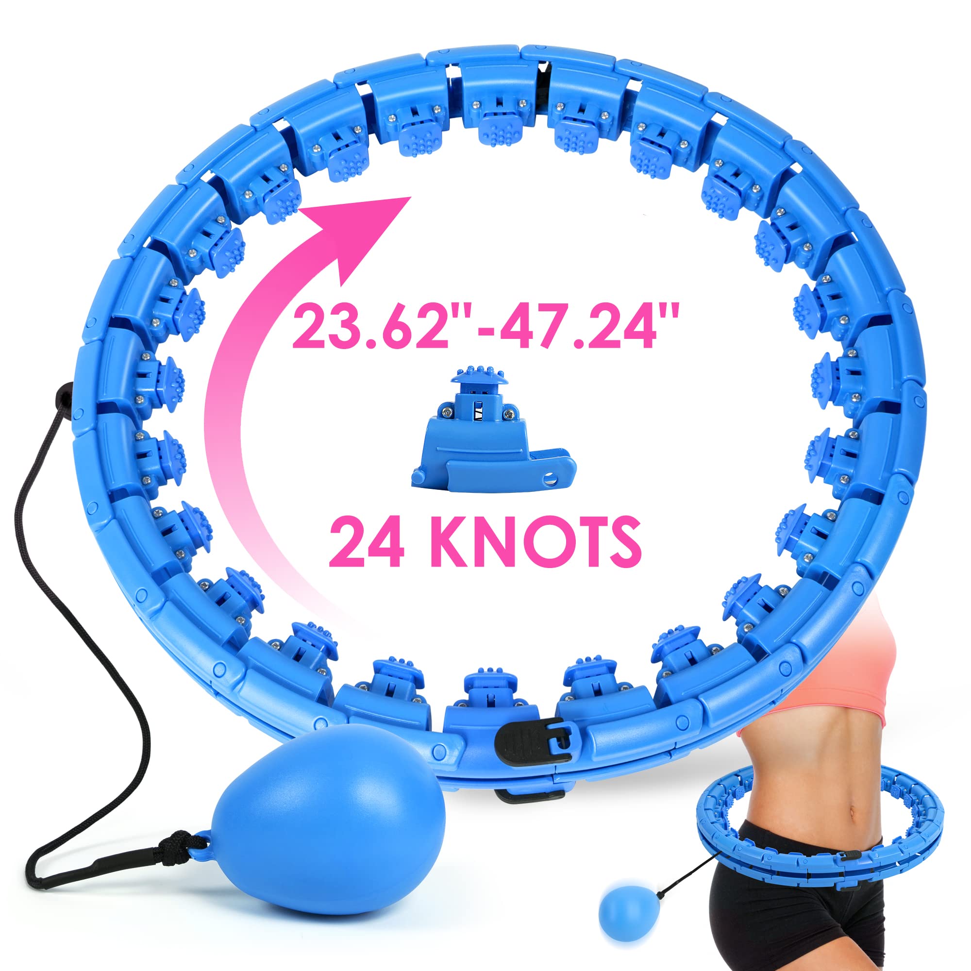 XIHAMAO Smart Weighted Hula Hoop for Adults - 2-in-1 Abdominal Workout & Massage Hoop with 24 Detachable Weighted Knots, Auto-Spinning Exercise Ball for Weight Loss & Core Training - Perfect for Home Gym, Outdoor Fitness & Belly Fat Burning