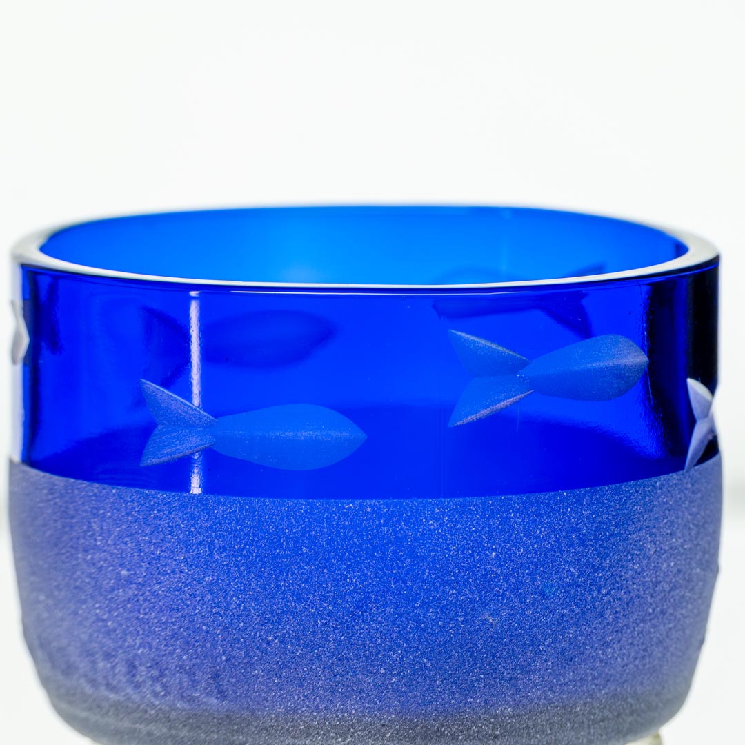 School of Fish Twice Around Blue 13oz Pitcher & 2” Mini Sipper Set - Glass Drinkware with Gift Box - Perfect for Home Decor, Party Serving & Unique Gifts