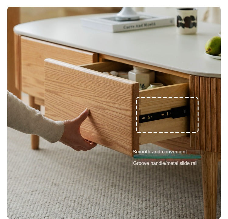 Solid Oak Wood Coffee Table with Slate Top - Modern Log Style for Living Room, Lounge & Office - Durable & Stylish Home Decor