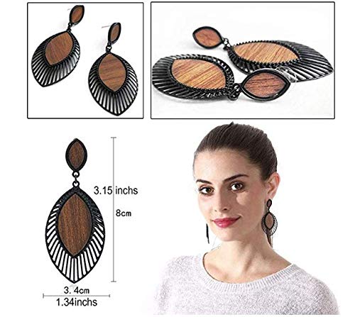 Stylish Wooden Statement Earrings for Women - Large Round Geometric Drop Dangle Hook Earrings | Boho Fashion Accessories for Parties, Weddings & Everyday Wear
