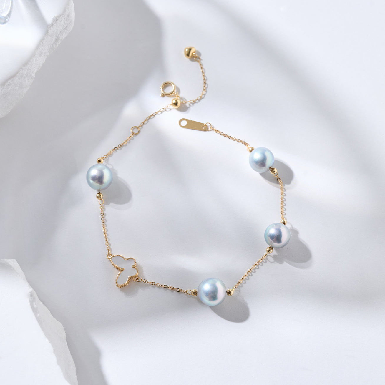 18K Solid Gold Silver Blue Akoya Pearl Bracelet for Women | Elegant Jewelry Gift for Wedding, Anniversary & Special Occasions | KB00051