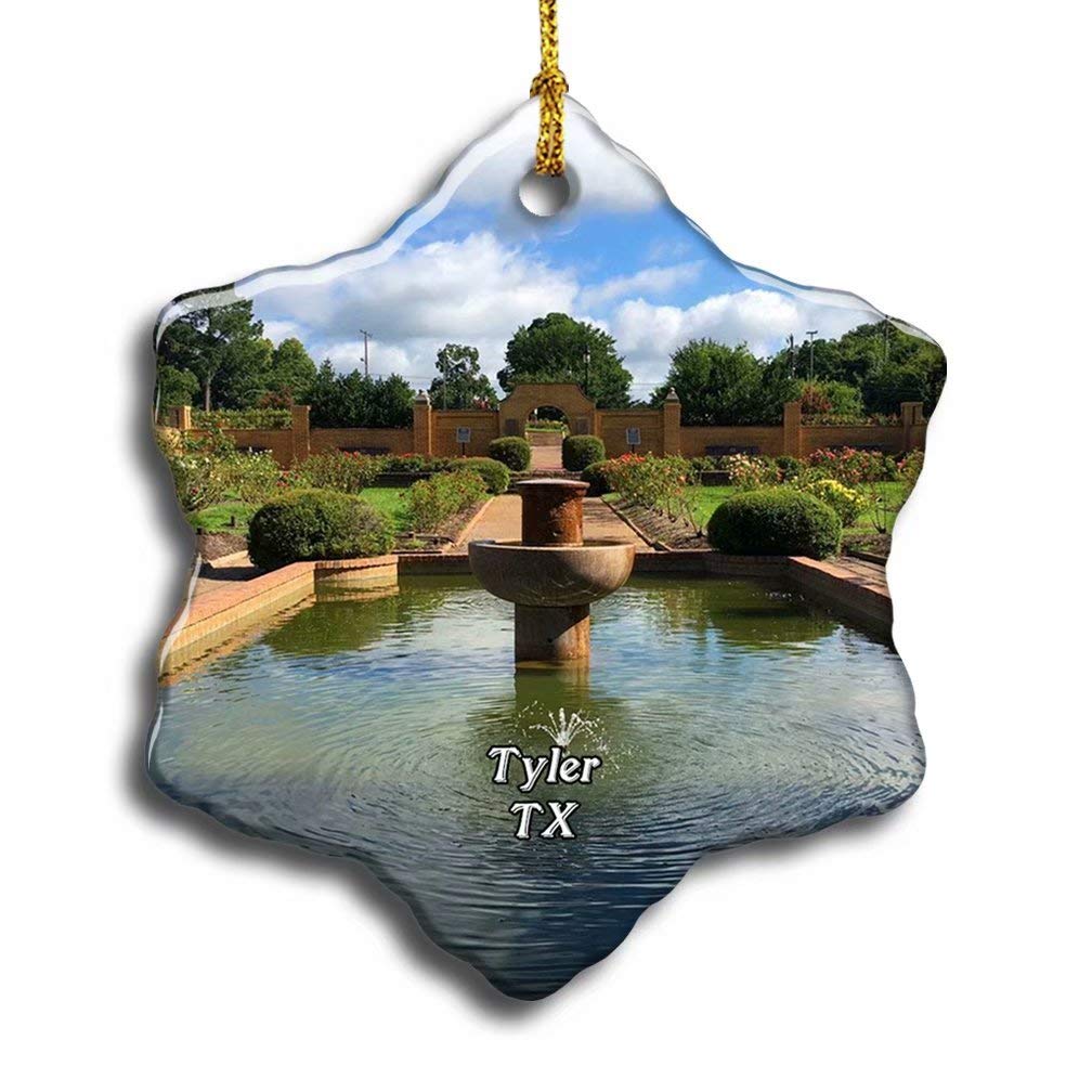 Tyler Rose Garden Texas USA Christmas Ceramic Ornament - Double Sided Snowflake Porcelain Tree Decor for Xmas, Home & Holiday Gifts | Perfect for Christmas Tree Decoration, Holiday Party Favors and Souvenir Collectibles