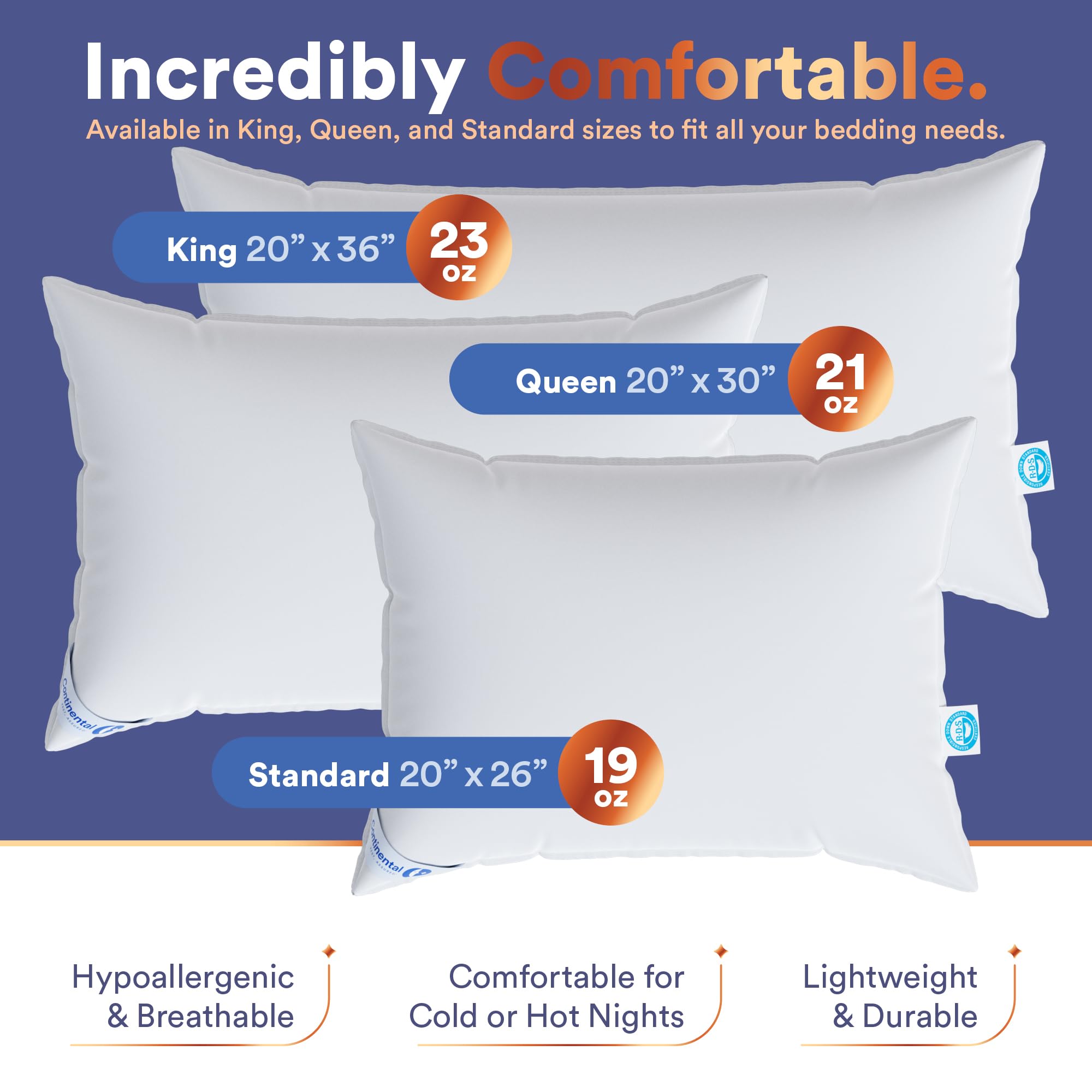 Premium 100% Siberian Goose Down Pillow - 800 Fill Power, Medium & King Size, White - Ultra Soft & Hypoallergenic for Luxury Sleep & Hotel Comfort