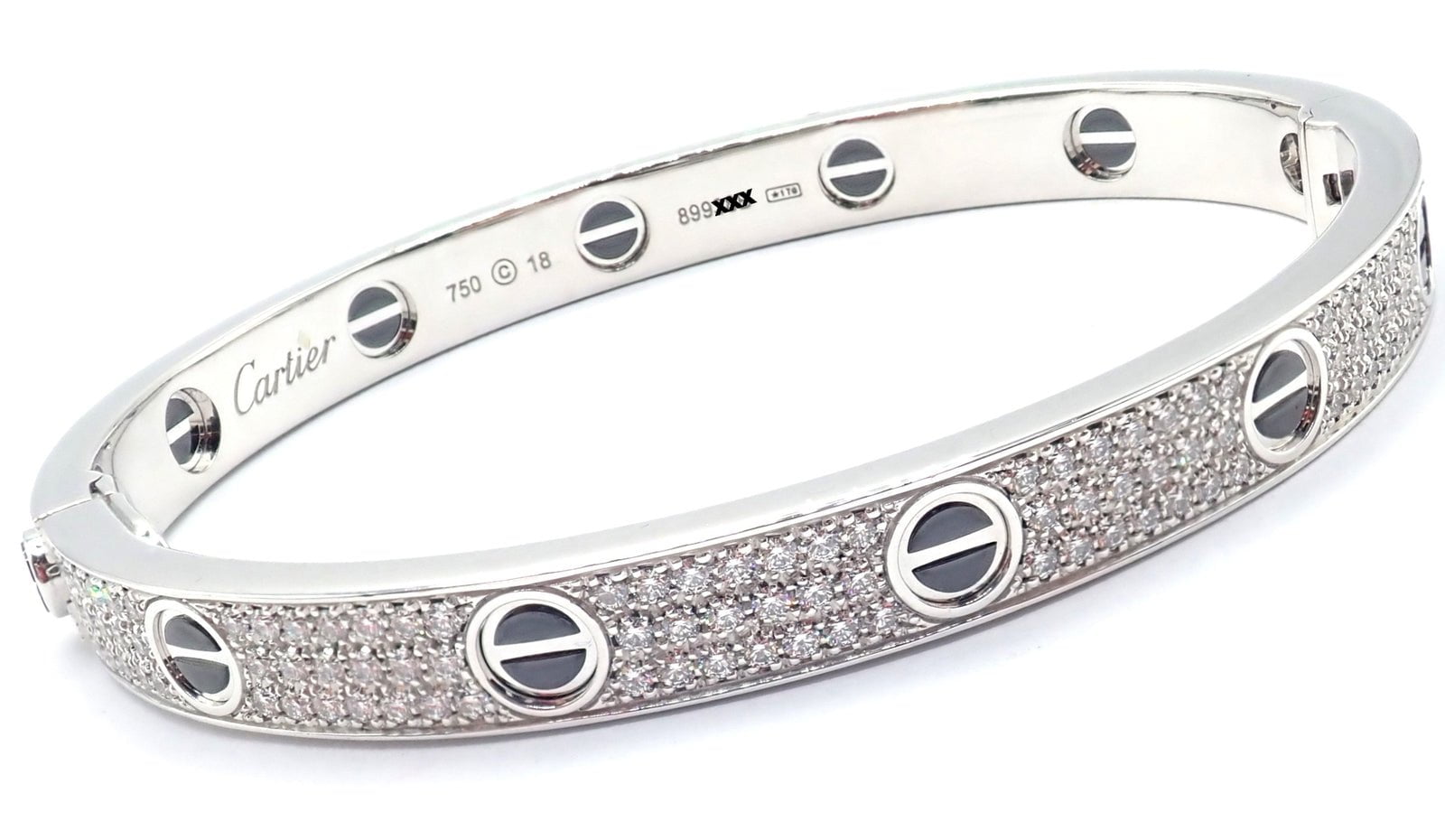 Authentic Cartier Love 18K White Gold Diamond Pave Ceramic Bracelet Size 18 with Certificate - Luxury Jewelry Gift for Anniversary & Special Occasions