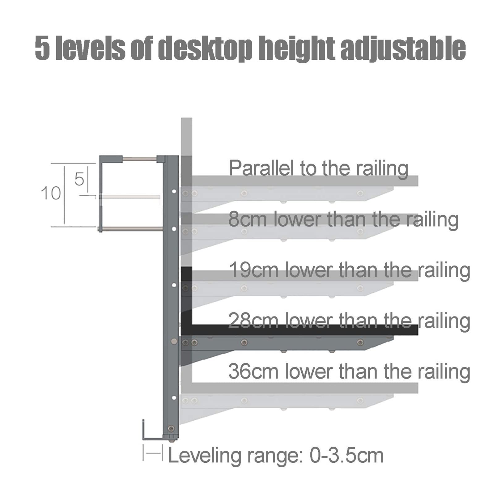 Adjustable Folding Wall-Mounted Outdoor Balcony Table - Metal Deck Dining Side Table for Railings | Perfect for Small Spaces, Patio Dining & Apartment Balconies