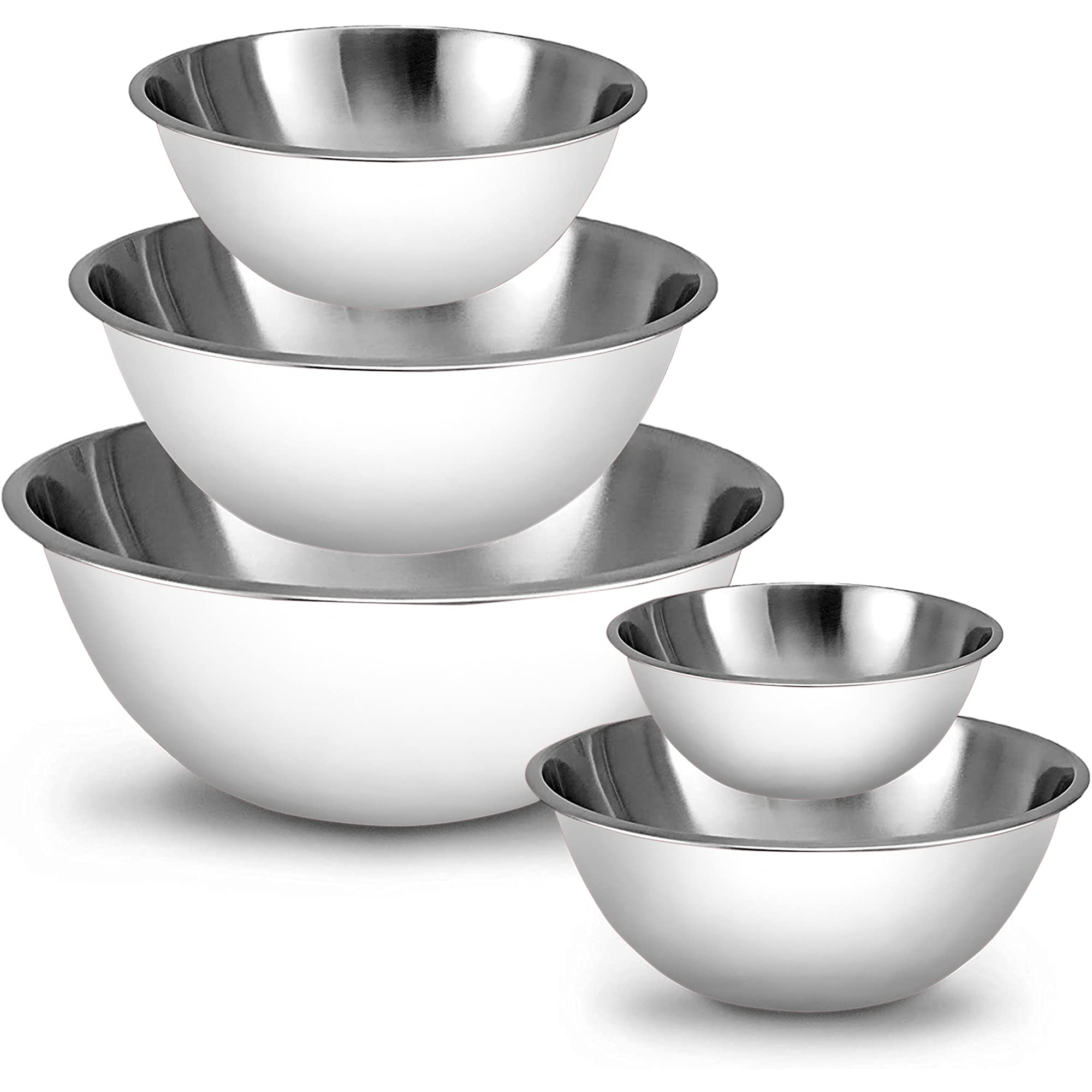 WHYSKO Stainless Steel Mixing Bowls Set - 5-Piece Heavy Duty Meal Prep Bowls for Kitchen, Refrigerator & Food Storage | Eco-Friendly, Reusable & Durable (White) | Perfect for Meal Prepping, Baking, Mixing & Organizing Ingredients