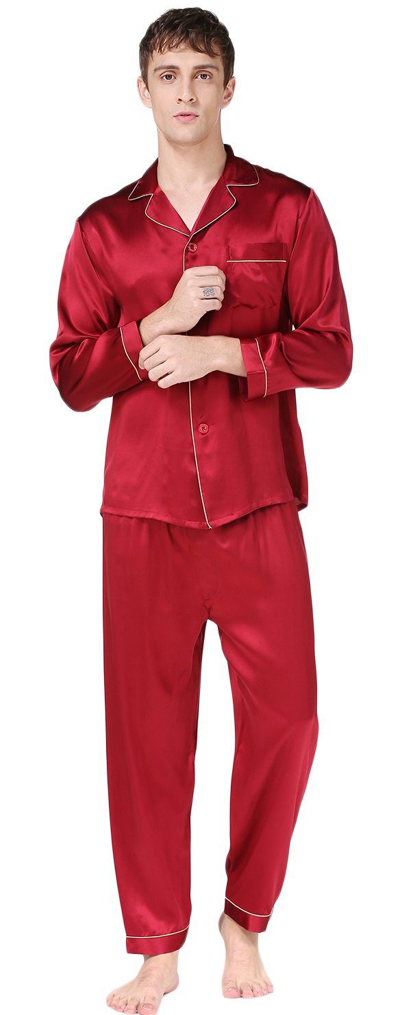Premium Mulberry Silk Pajama Set for Men - 100% Pure Silk Sleepwear with Comfortable Nightshirt & Pants - Perfect for Relaxing at Home, Lounging & Luxury Sleepwear Gift
