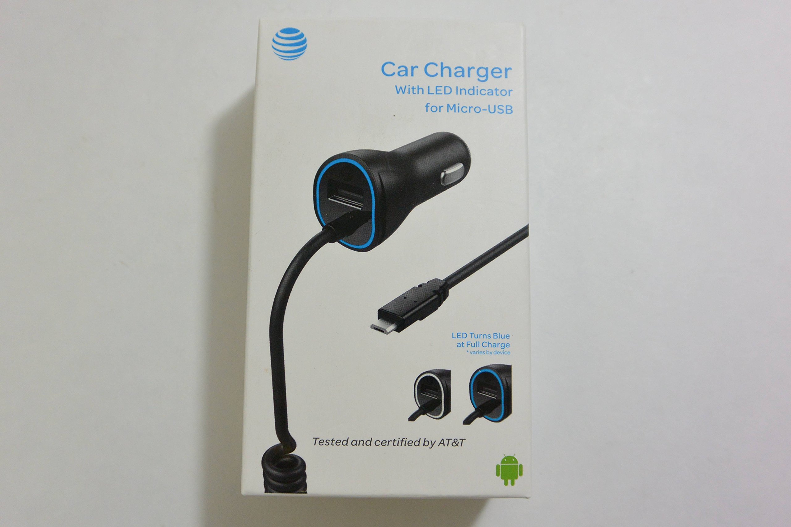 AT&T Universal Micro Car Charger with LED Indicator - Fast Charging USB Car Adapter for iPhone, Android, Smartphones - Black (Perfect for Road Trips & Daily Commute)